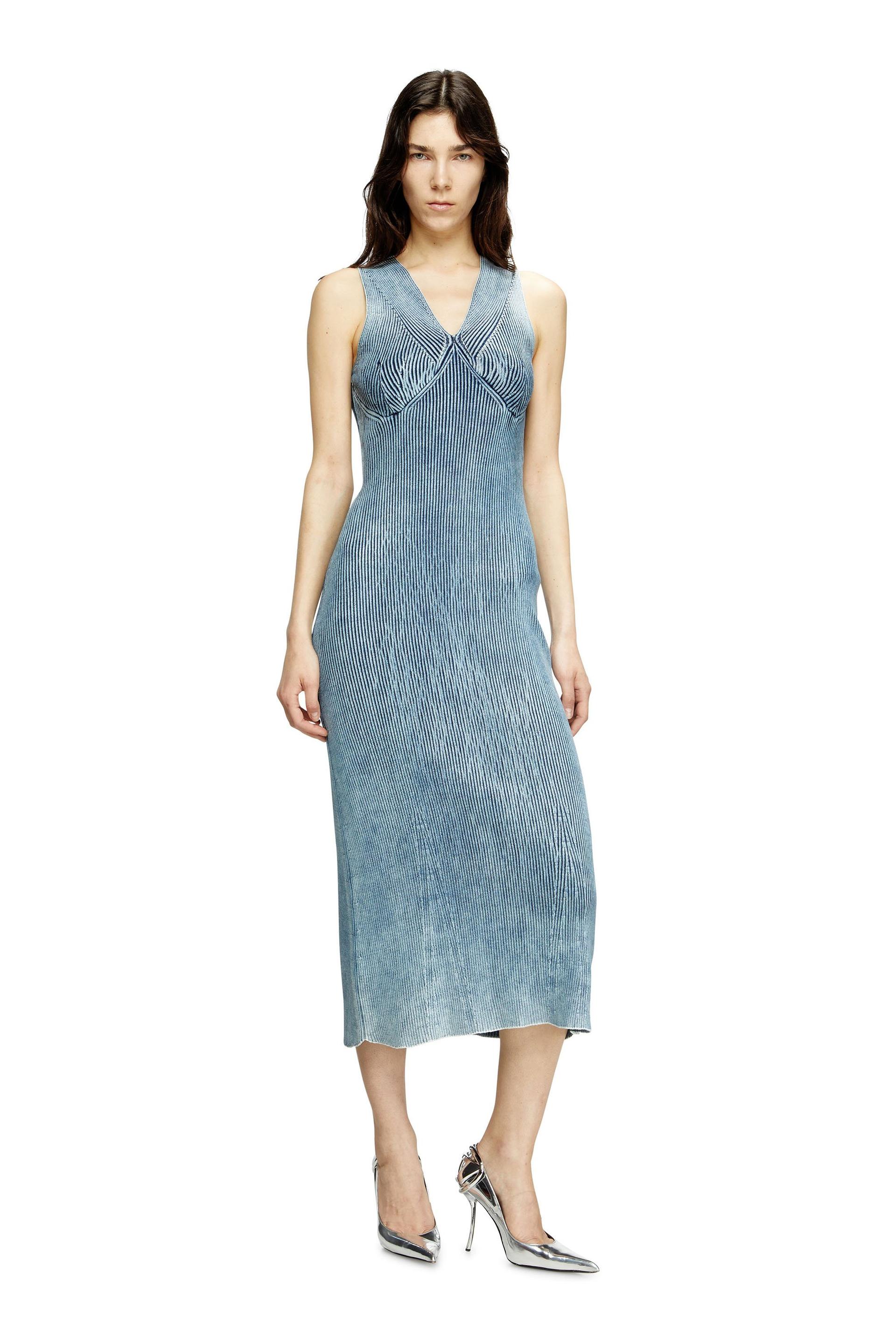 diesel - denim-yarn midi dress with shiny effect - dresses - woman - blue