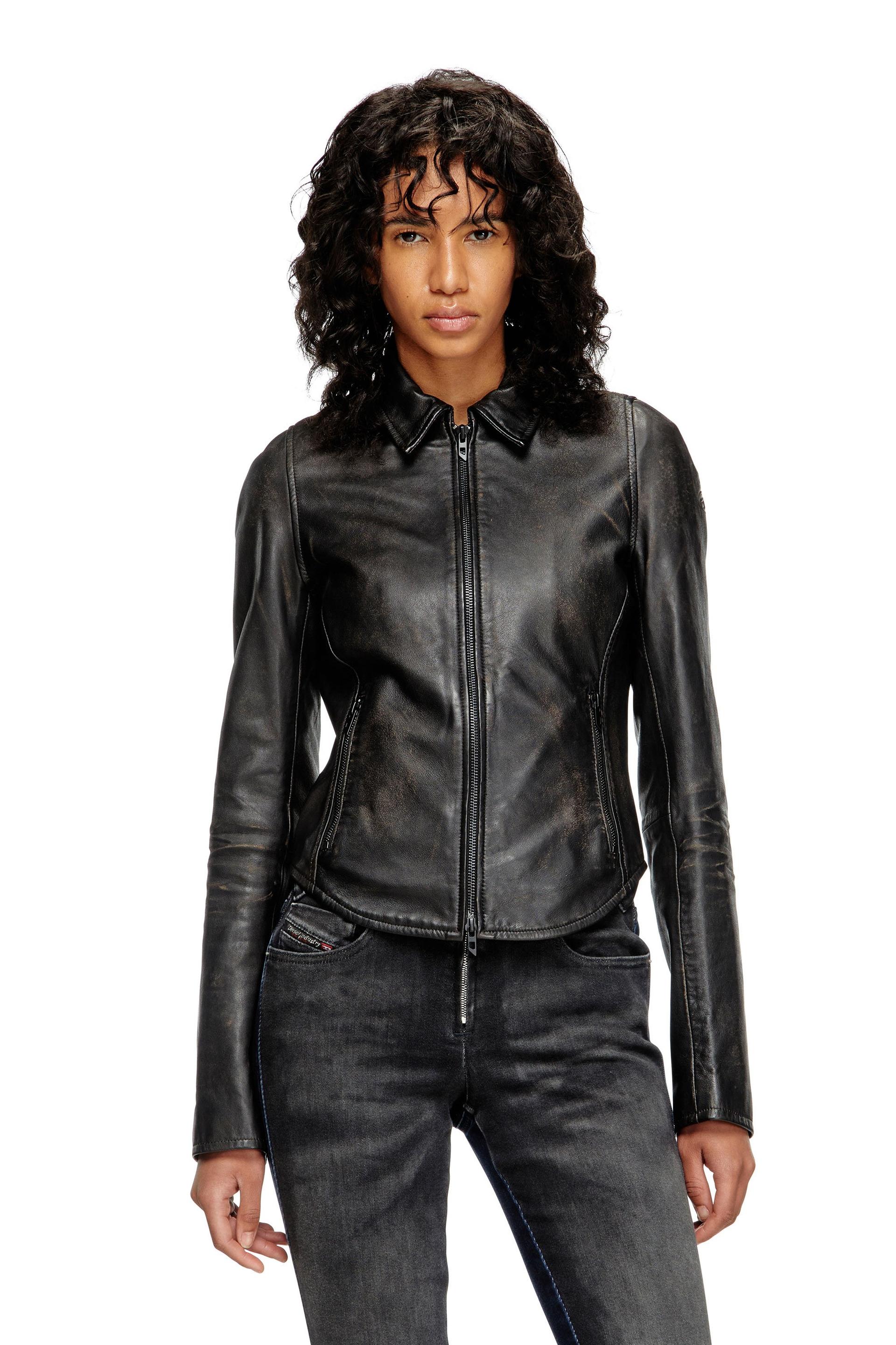 diesel - distressed leather jacket - leather jackets - woman - black