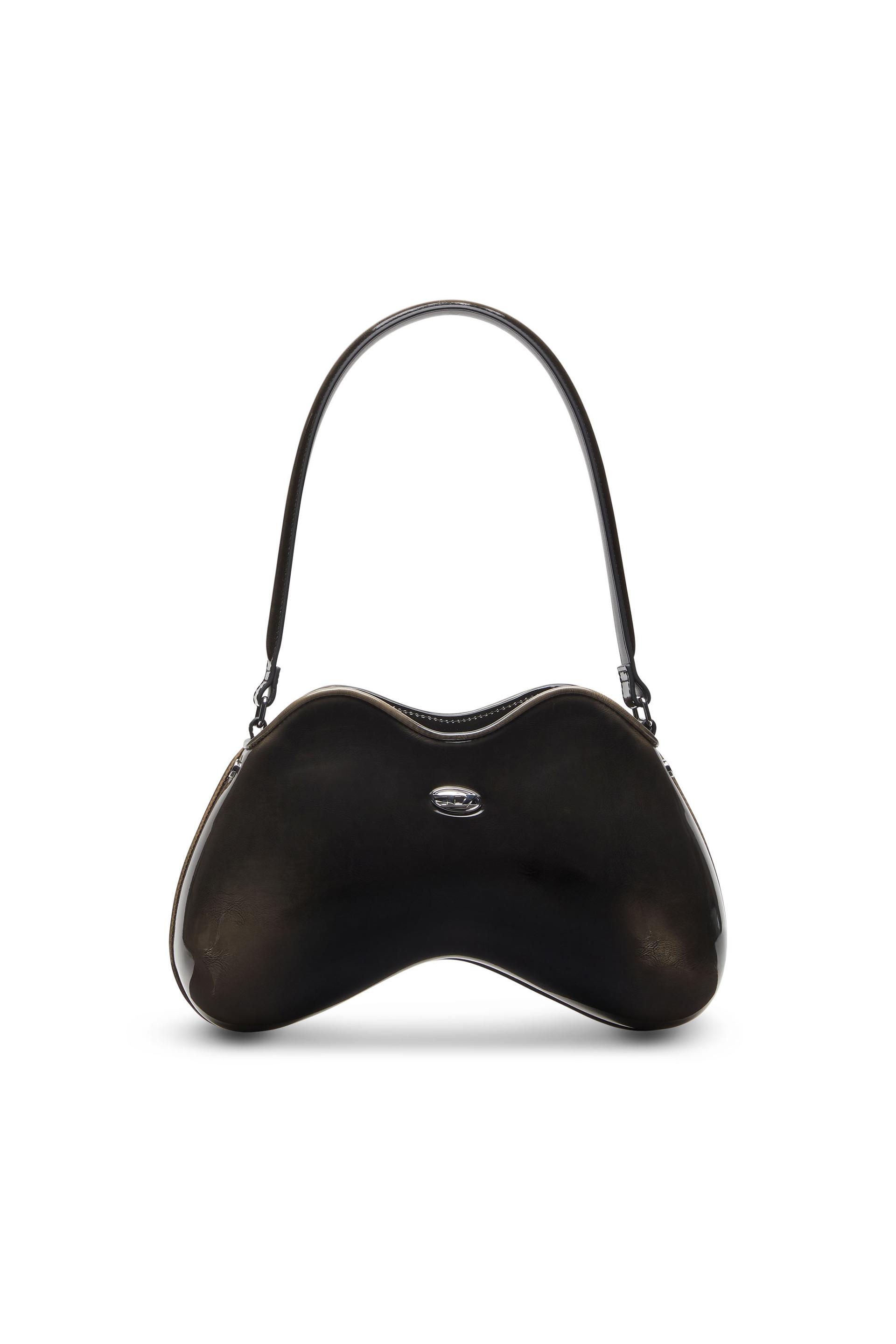 diesel - double-d-rigid shoulder bag in dégradé glossy pu - shoulder bags - woman - black