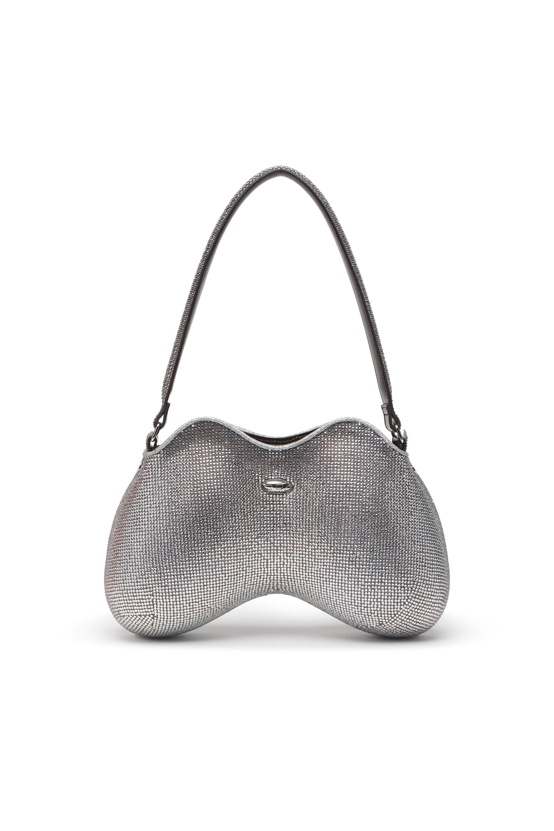 diesel - double-d-shoulder bag with all-over crystals - shoulder bags - woman - silver
