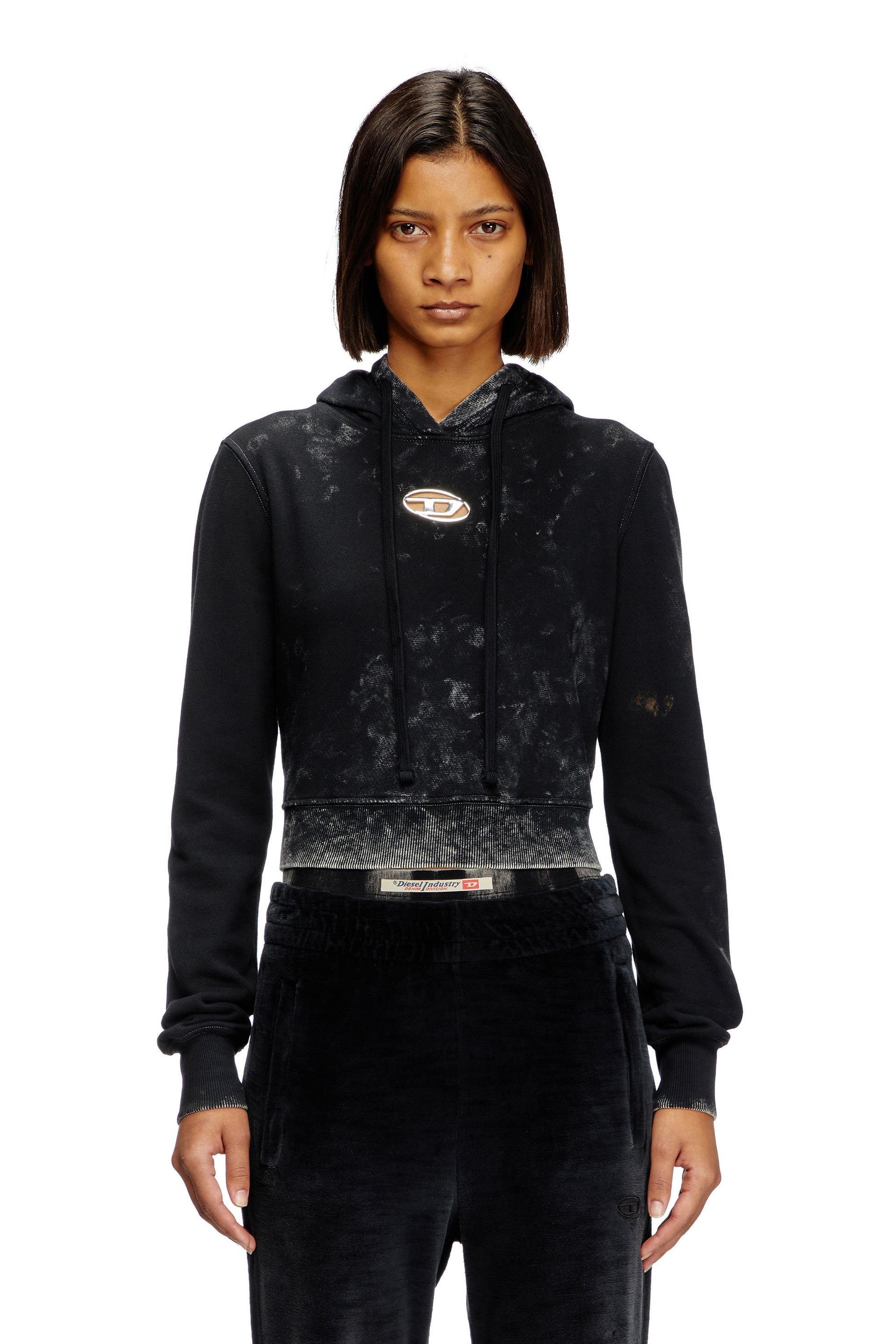 diesel - faded cut-out hoodie with metal logo - sweaters - woman - black