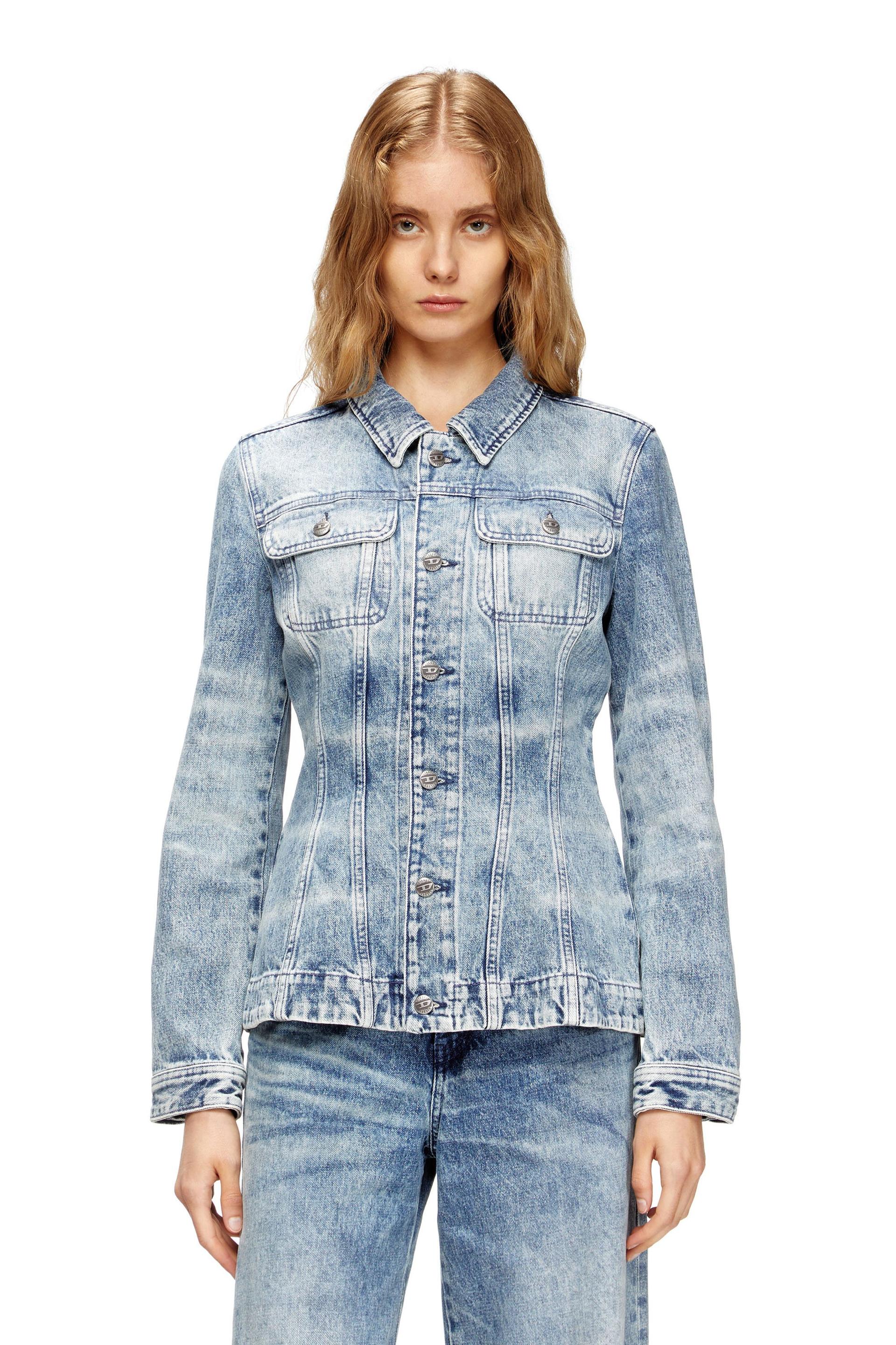 diesel - fitted jacket in lasered cotton-hemp denim - denim jackets - woman - blue