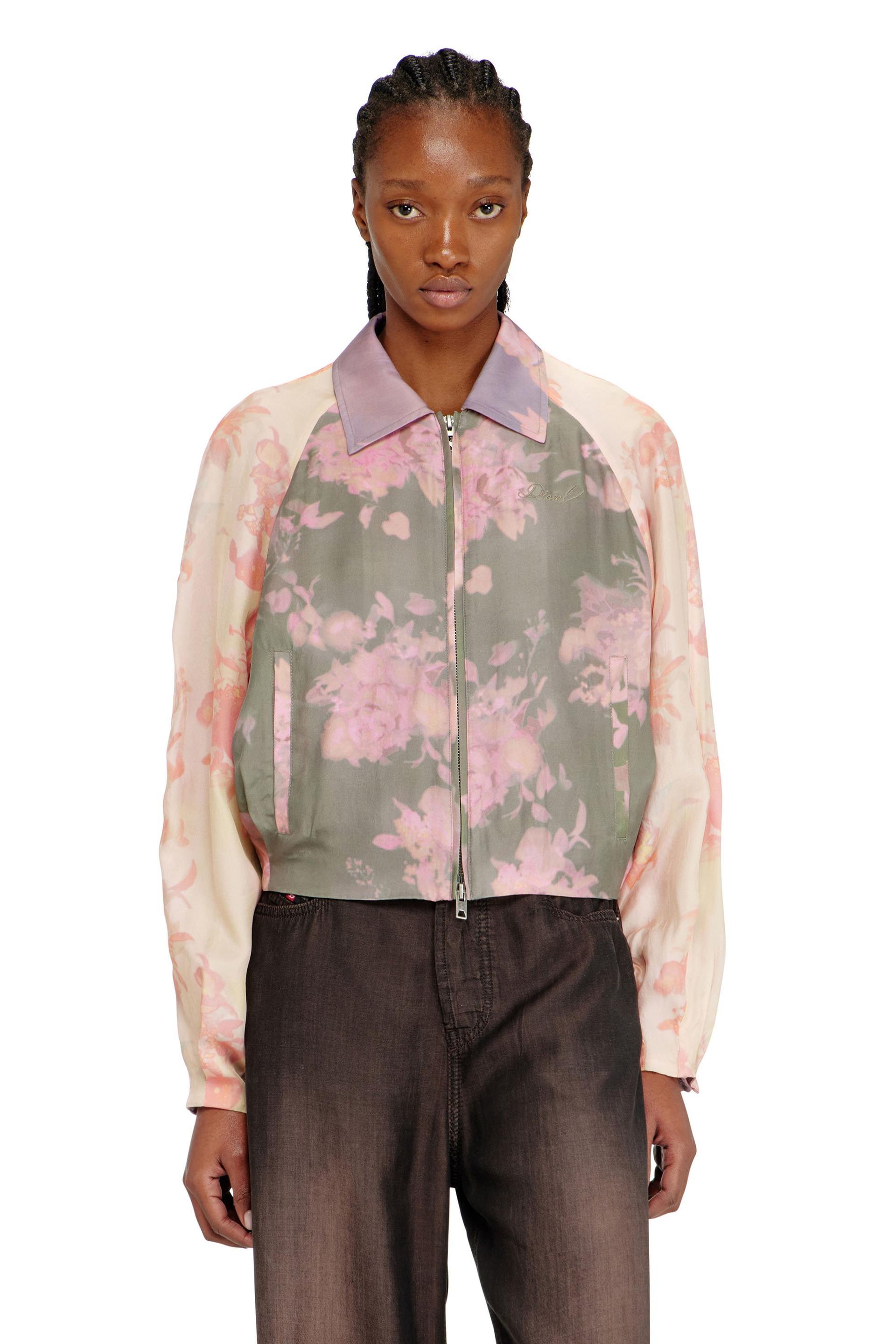 diesel - floral bomber jacket in crinkled acetate - jackets - woman - multicolor
