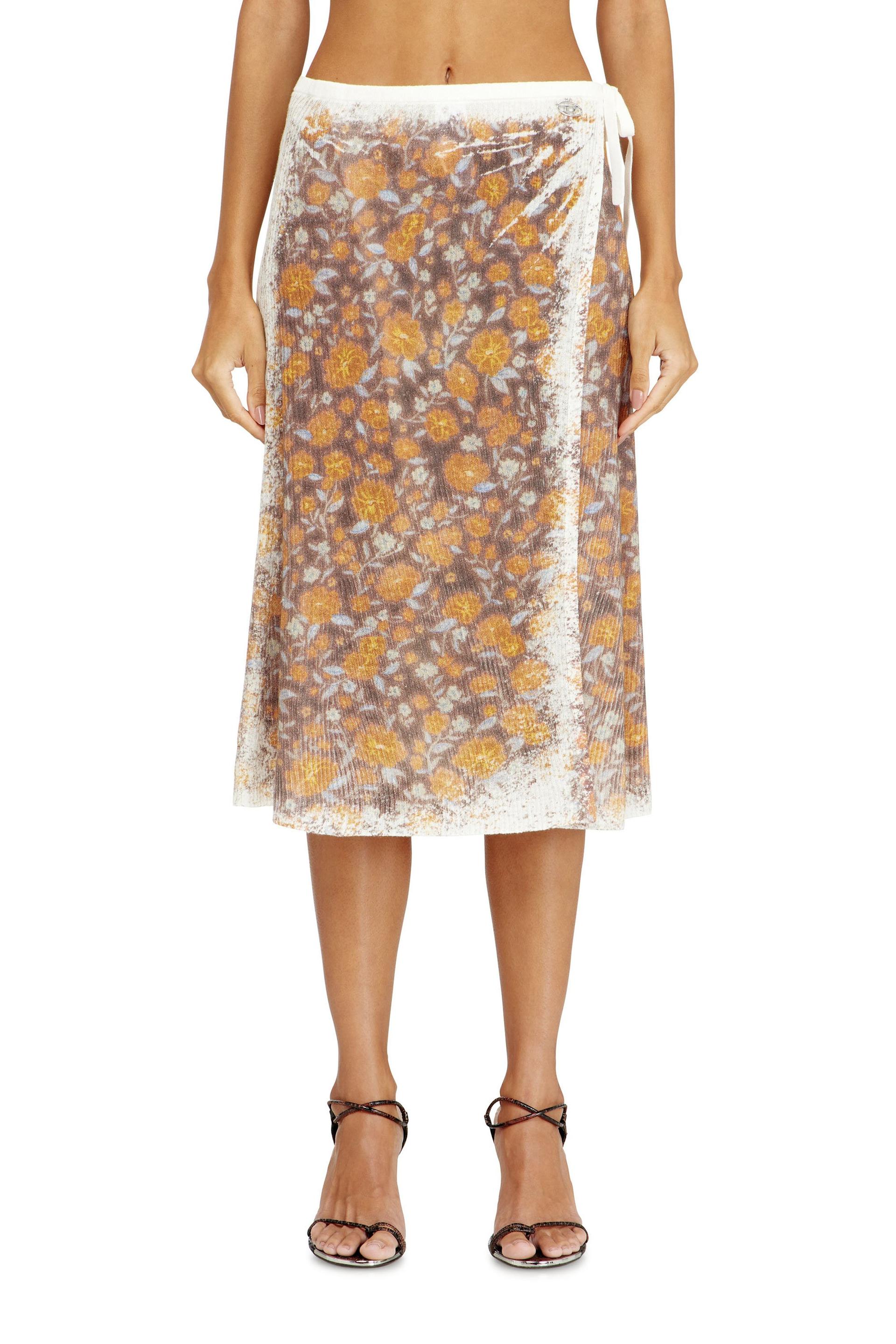 diesel - floral-print midi wrap skirt in linen knit - skirts - woman - brown