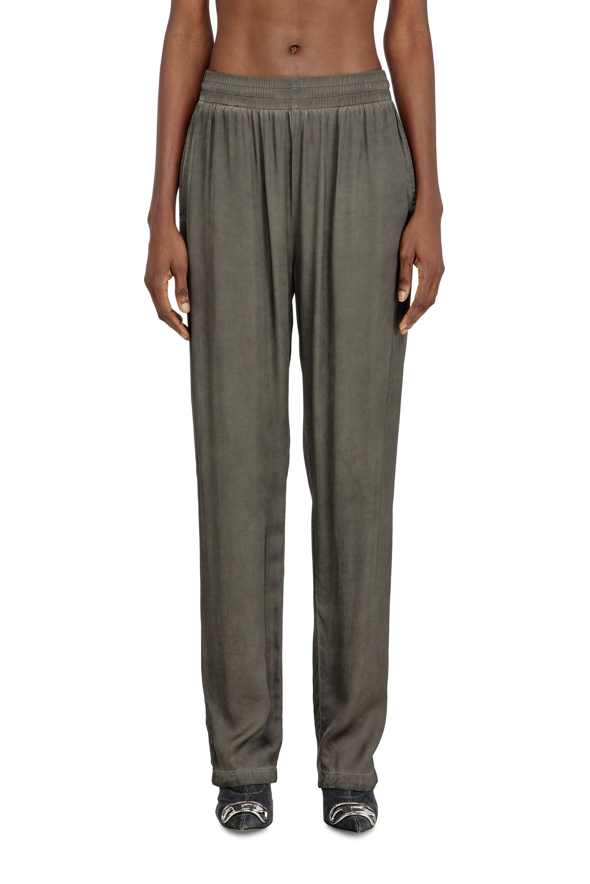diesel - fluid pants in pigment-dyed satin - pants - woman - grey