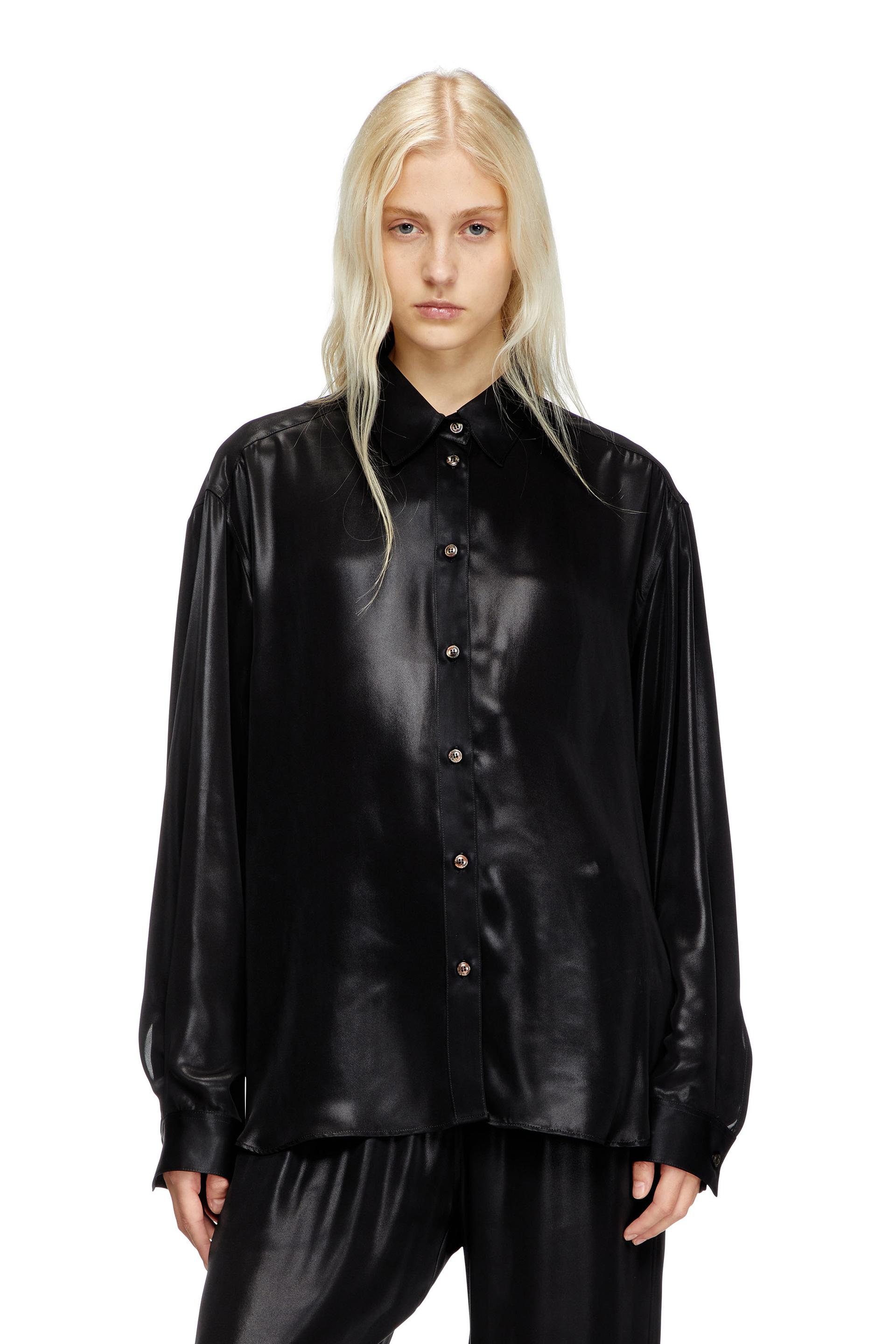 diesel - fluid shirt in laminated fabric - shirts - woman - black