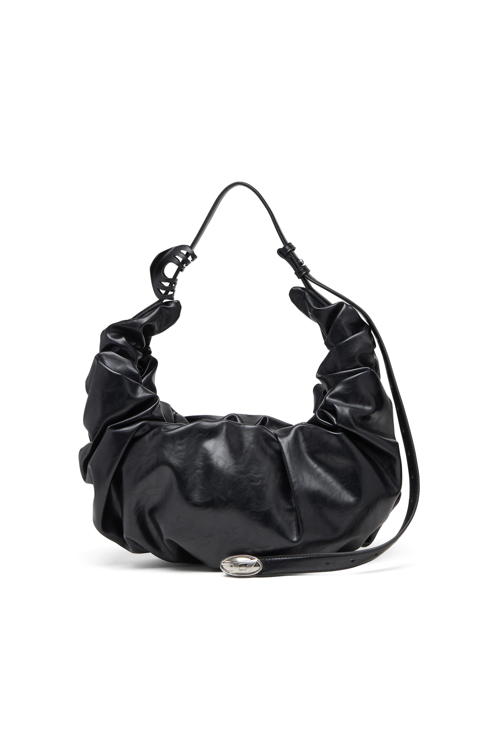 diesel - grab-d l-large scrunched hobo bag in shiny pu - shoulder bags - woman - black