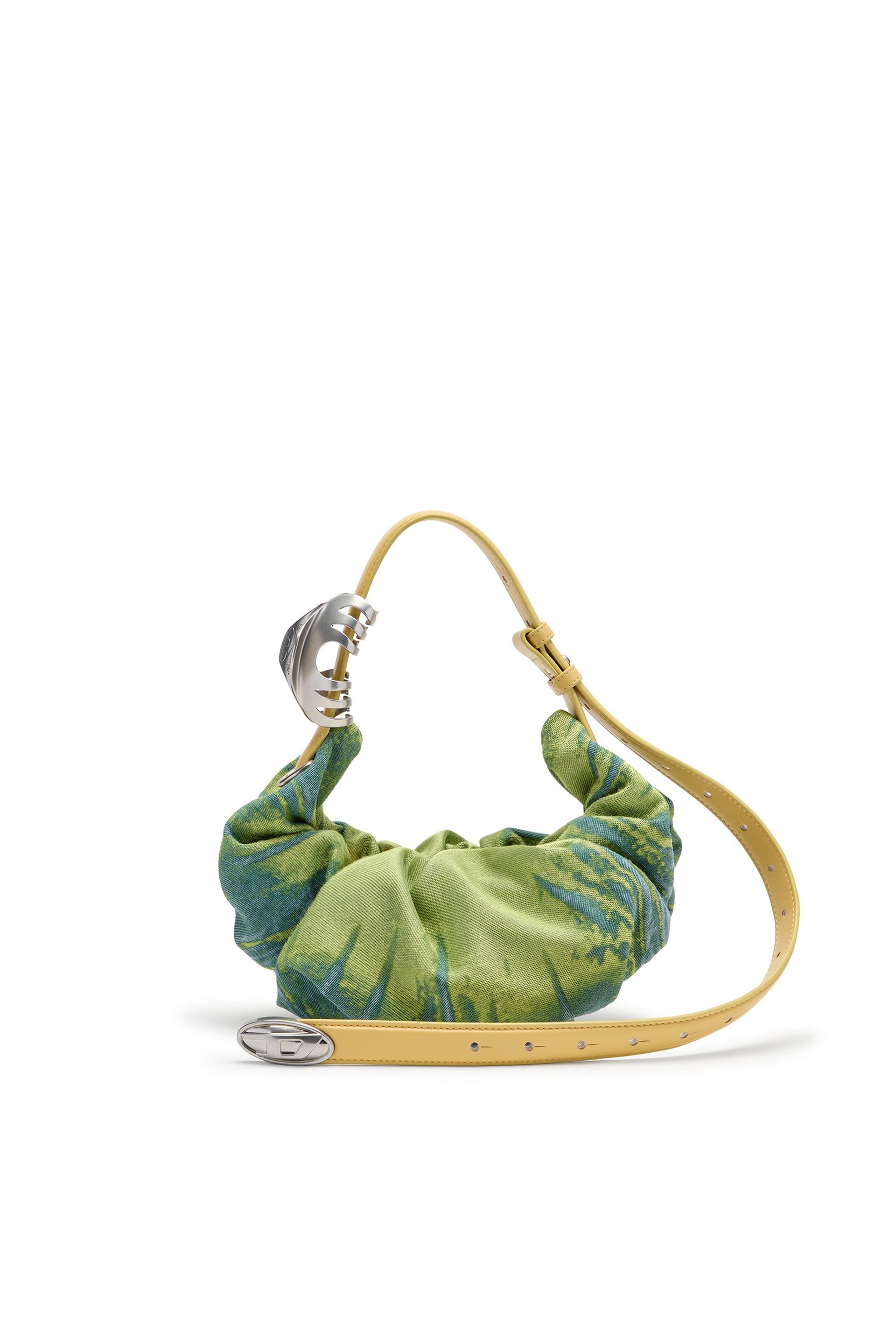 diesel - grab-d-scrunched hobo bag in satin denim - shoulder bags - woman - green