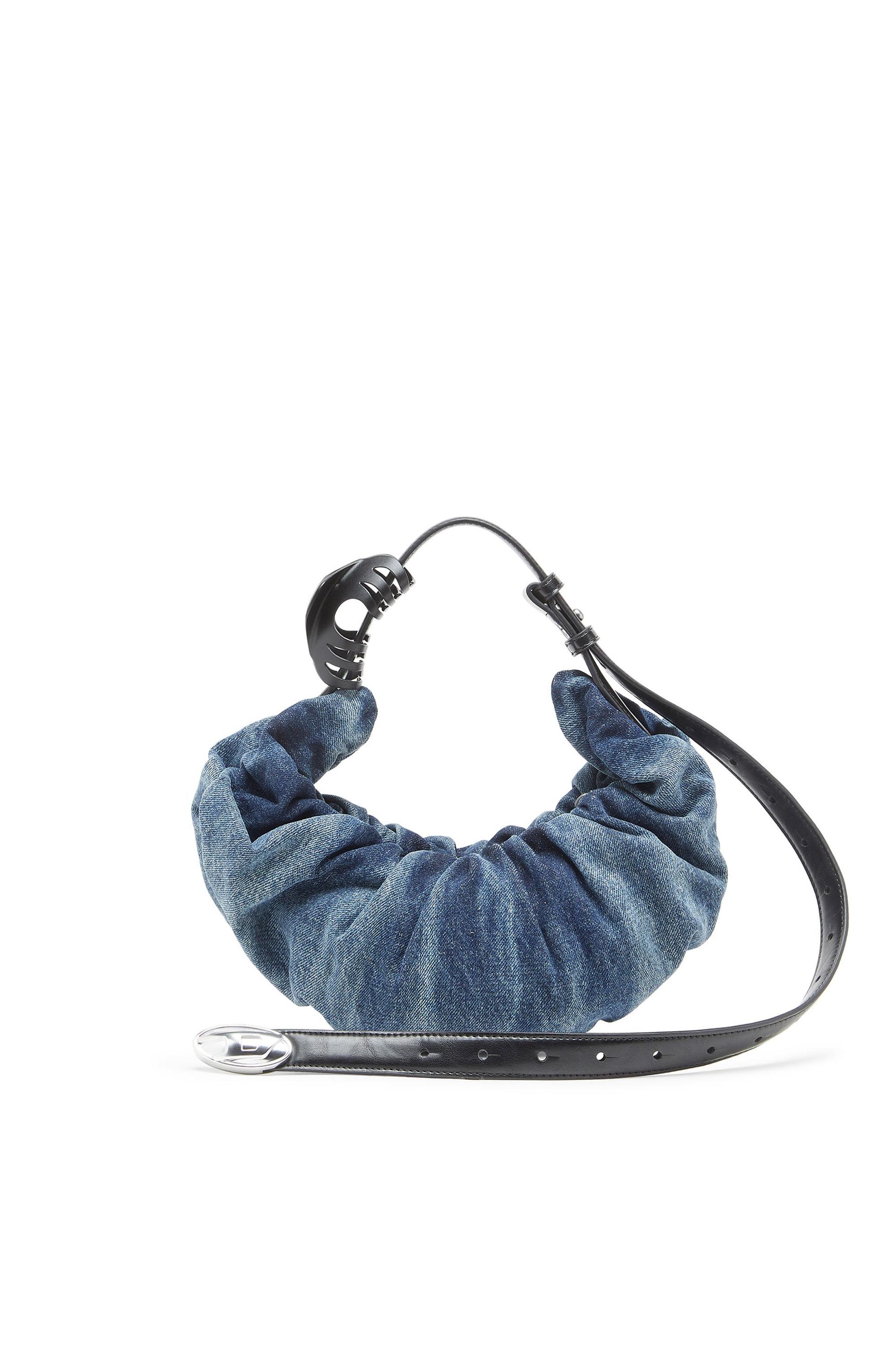 diesel - grab-d-small scrunched hobo bag in treated denim - shoulder bags - woman - blue