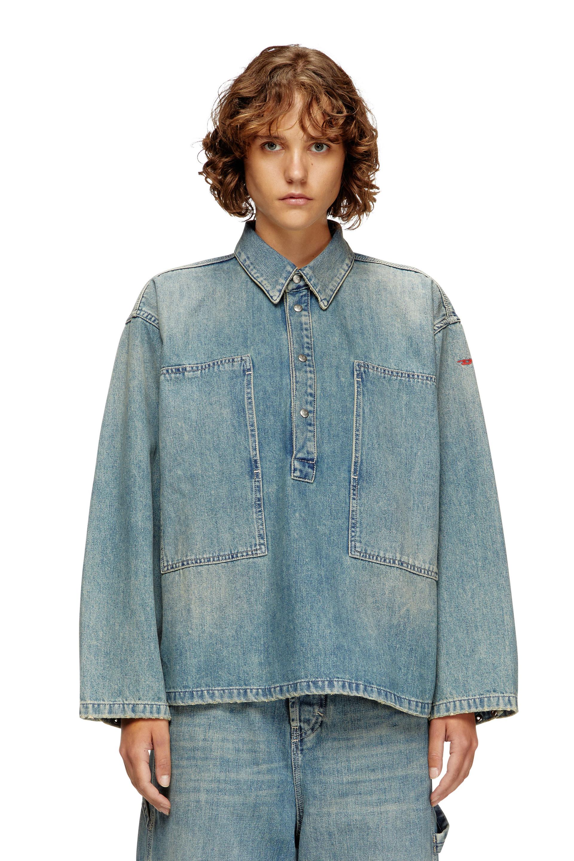 diesel - henley top in utility-style denim - denim shirts - woman - blue