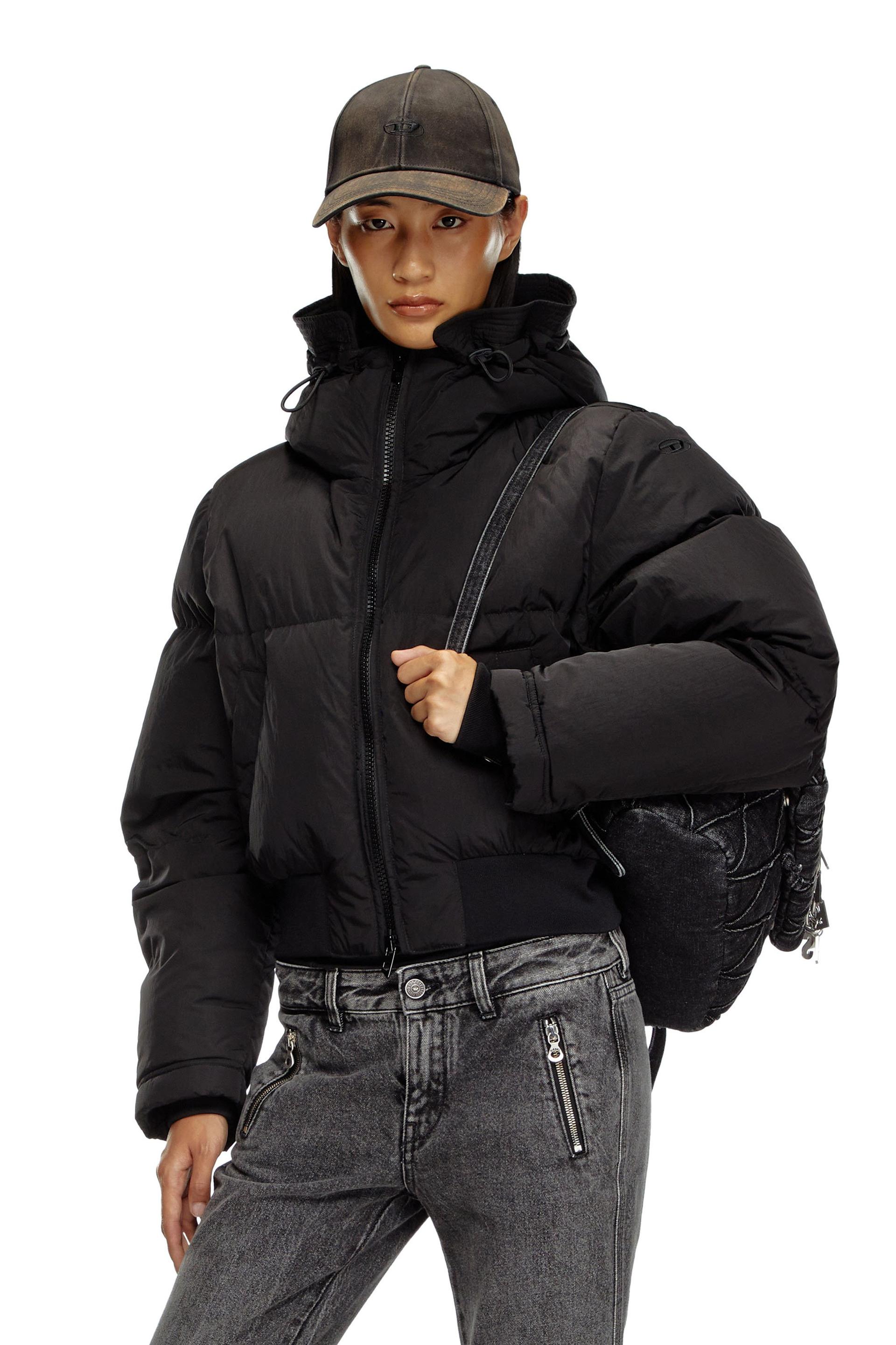 diesel - hooded down jacket in crinkled nylon - winter jackets - woman - black