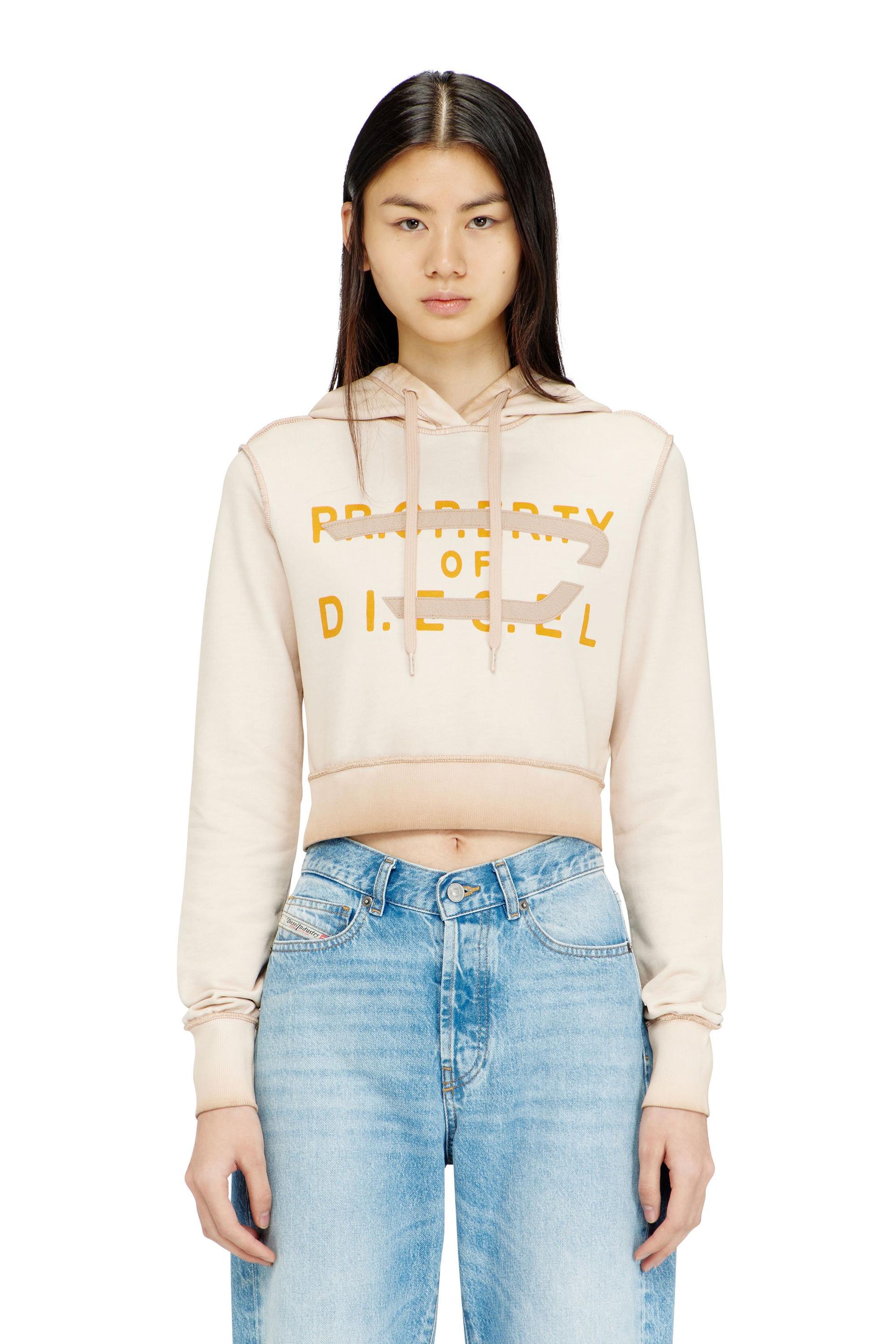 diesel - hoodie with print and d appliqué - sweaters - woman - beige