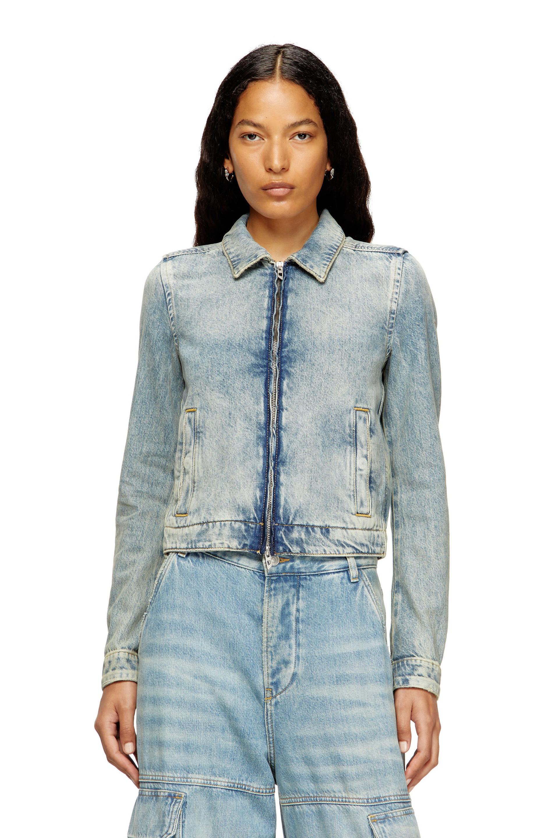 diesel - jacket in dirt-effect fluid tencel denim - denim jackets - woman - blue