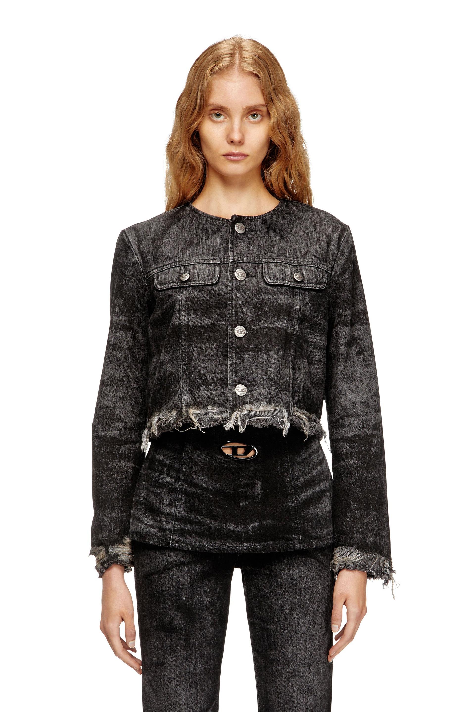 diesel - jacket in lasered cotton-hemp denim - denim jackets - woman - black