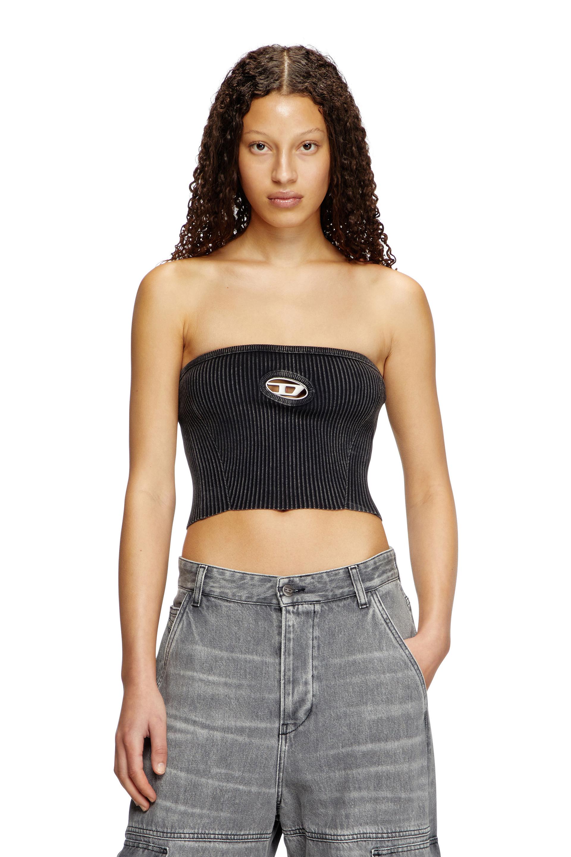 diesel - knit tube top with cut-out logo - tops - woman - black