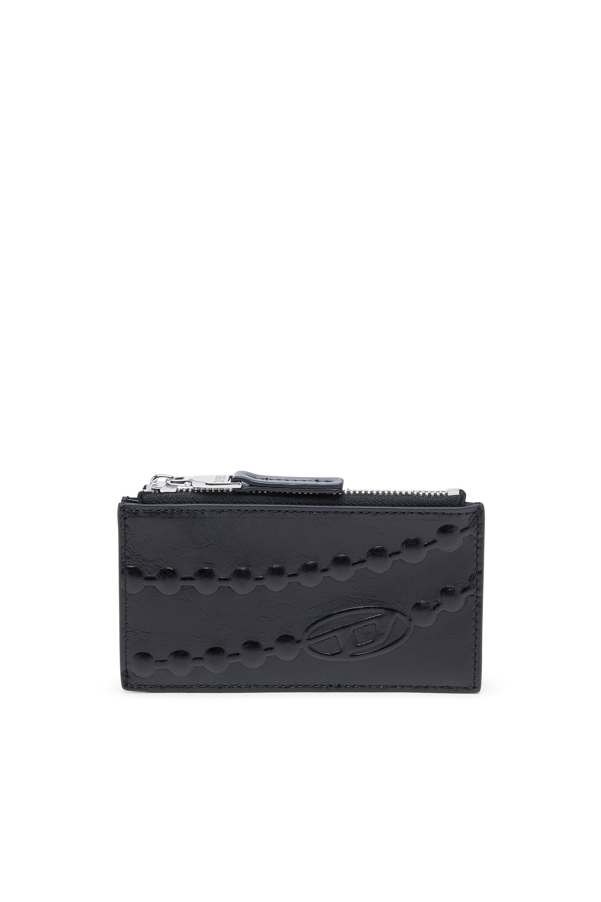 diesel - leather card holder with embossed chain motif - card cases - woman - black