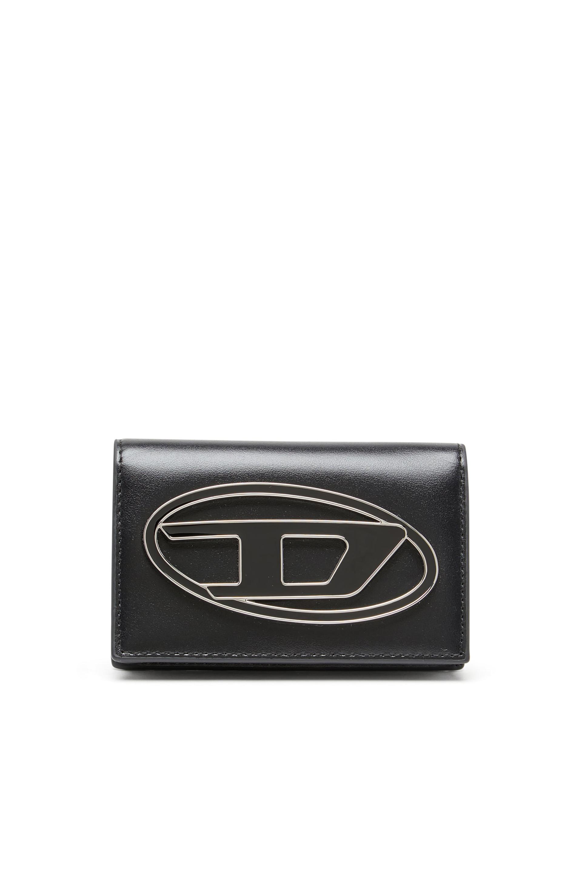 diesel - leather card holder with enamelled oval d - card cases - woman - black