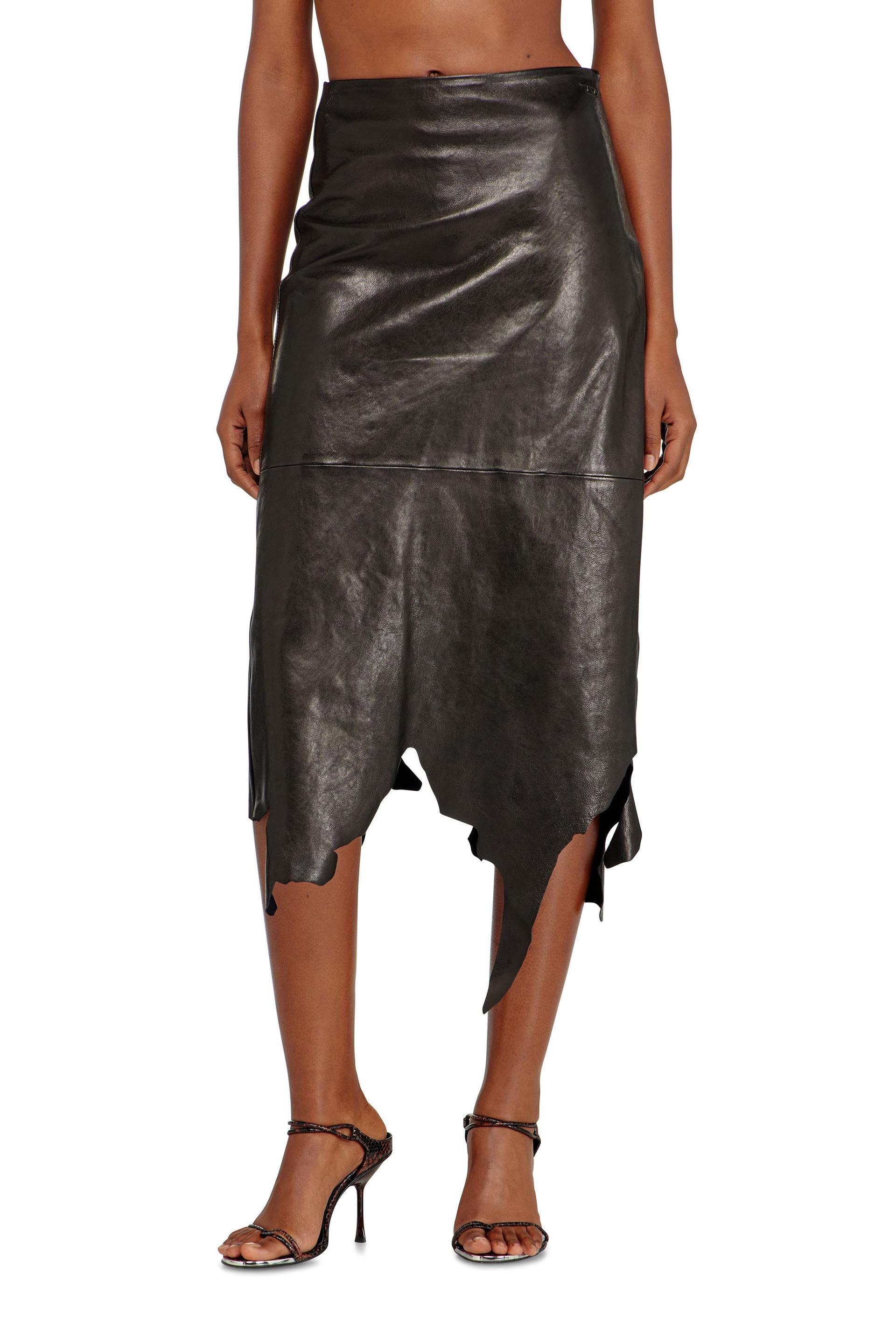 diesel - leather midi skirt with jagged hem - skirts - woman - black