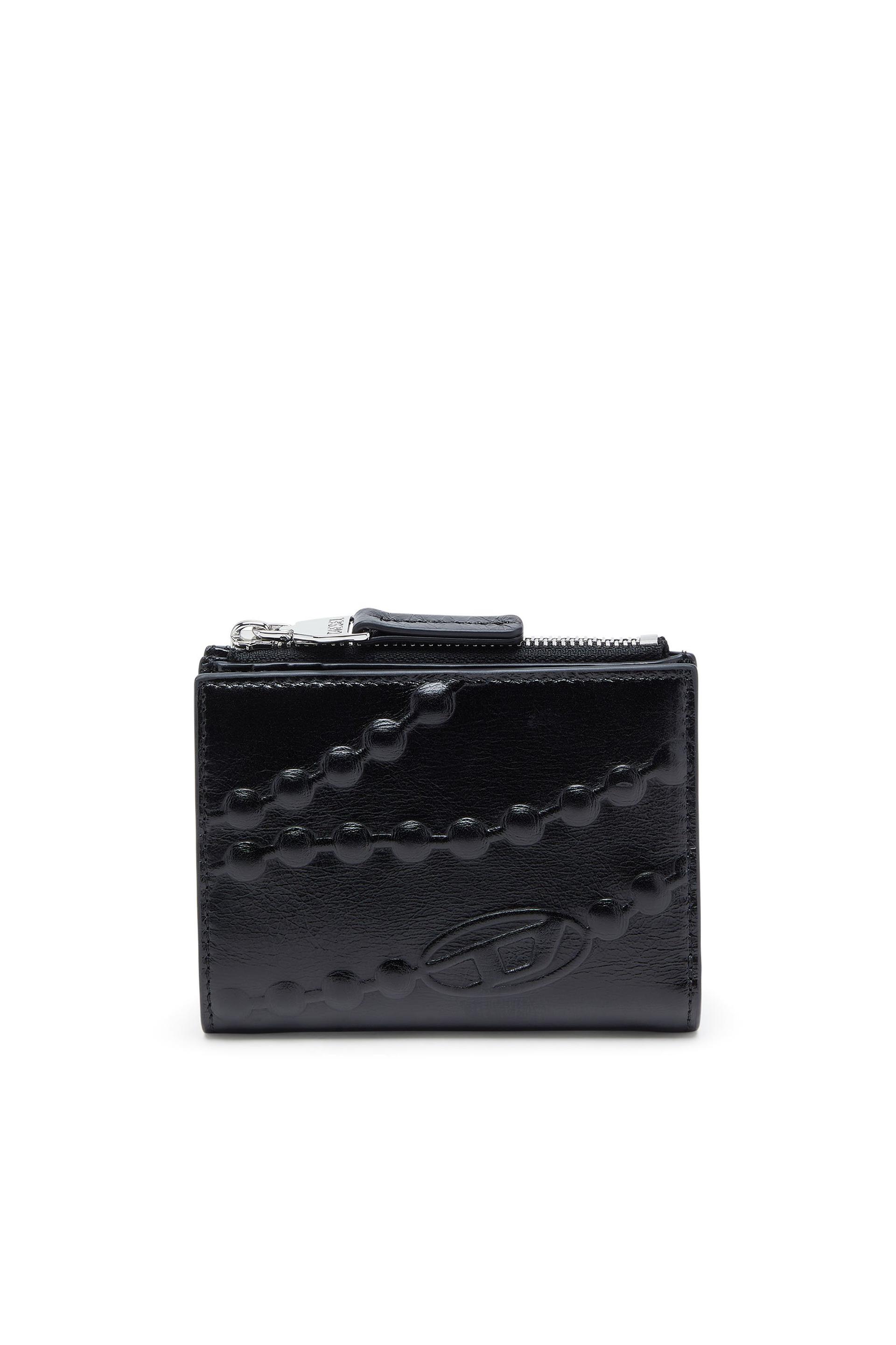 diesel - leather wallet with embossed chain motif - small wallets - woman - black