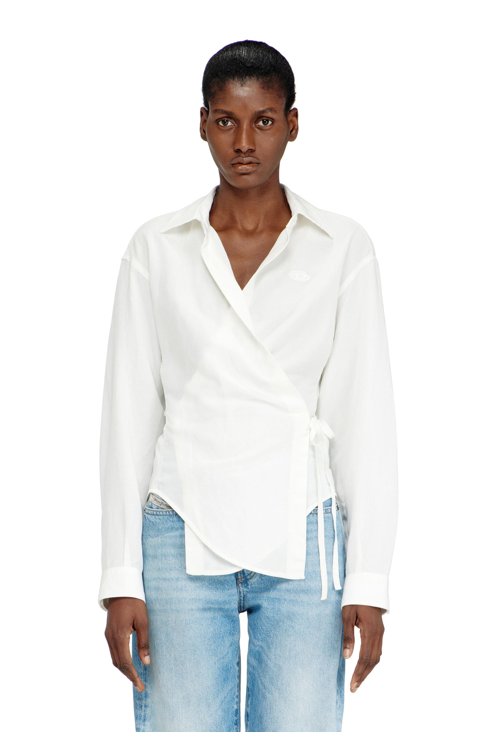 diesel - linen-blend shirt with wrap closure - shirts - woman - white