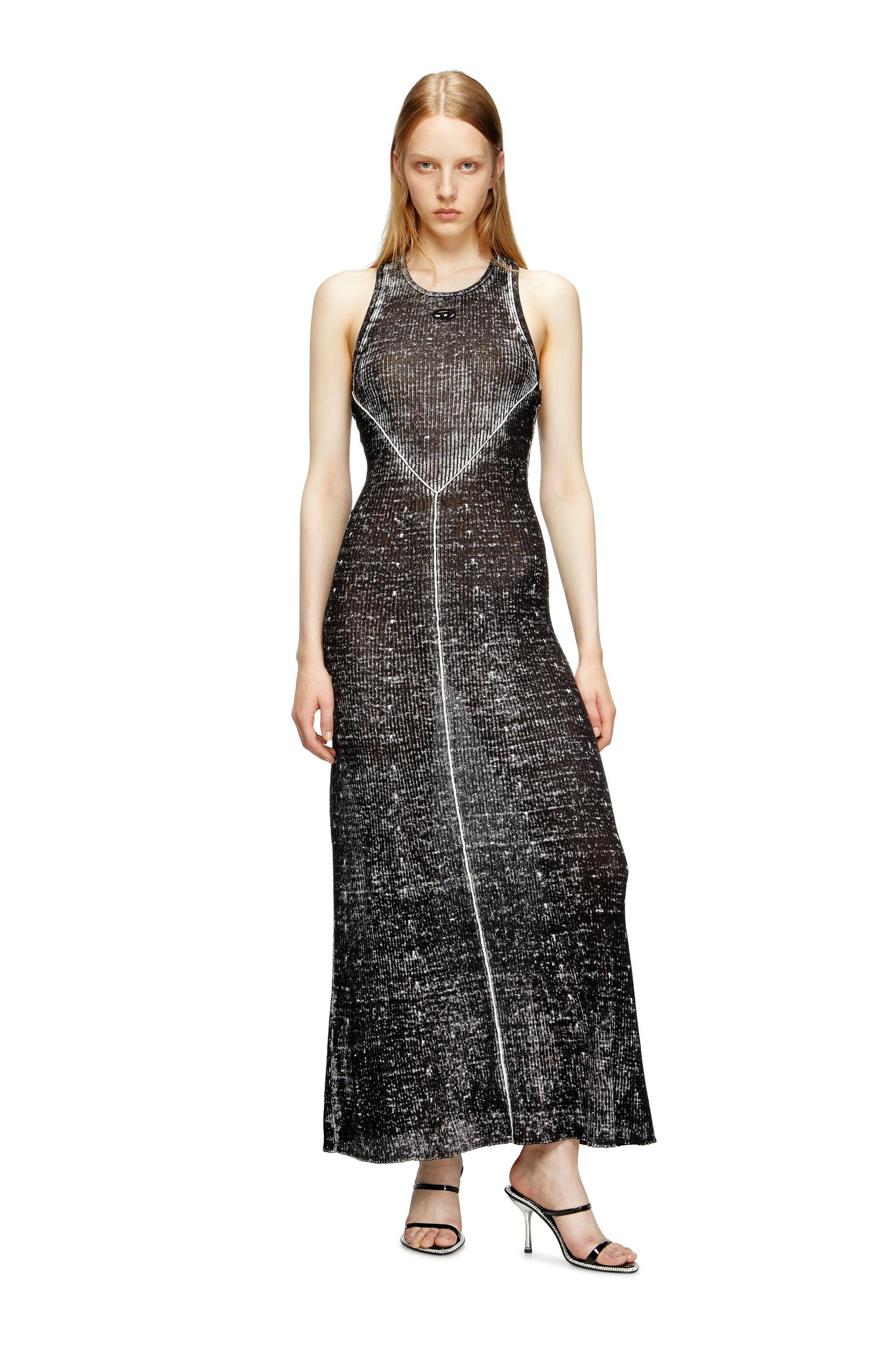 diesel - linen-knit dress with cut-out logo - dresses - woman - black