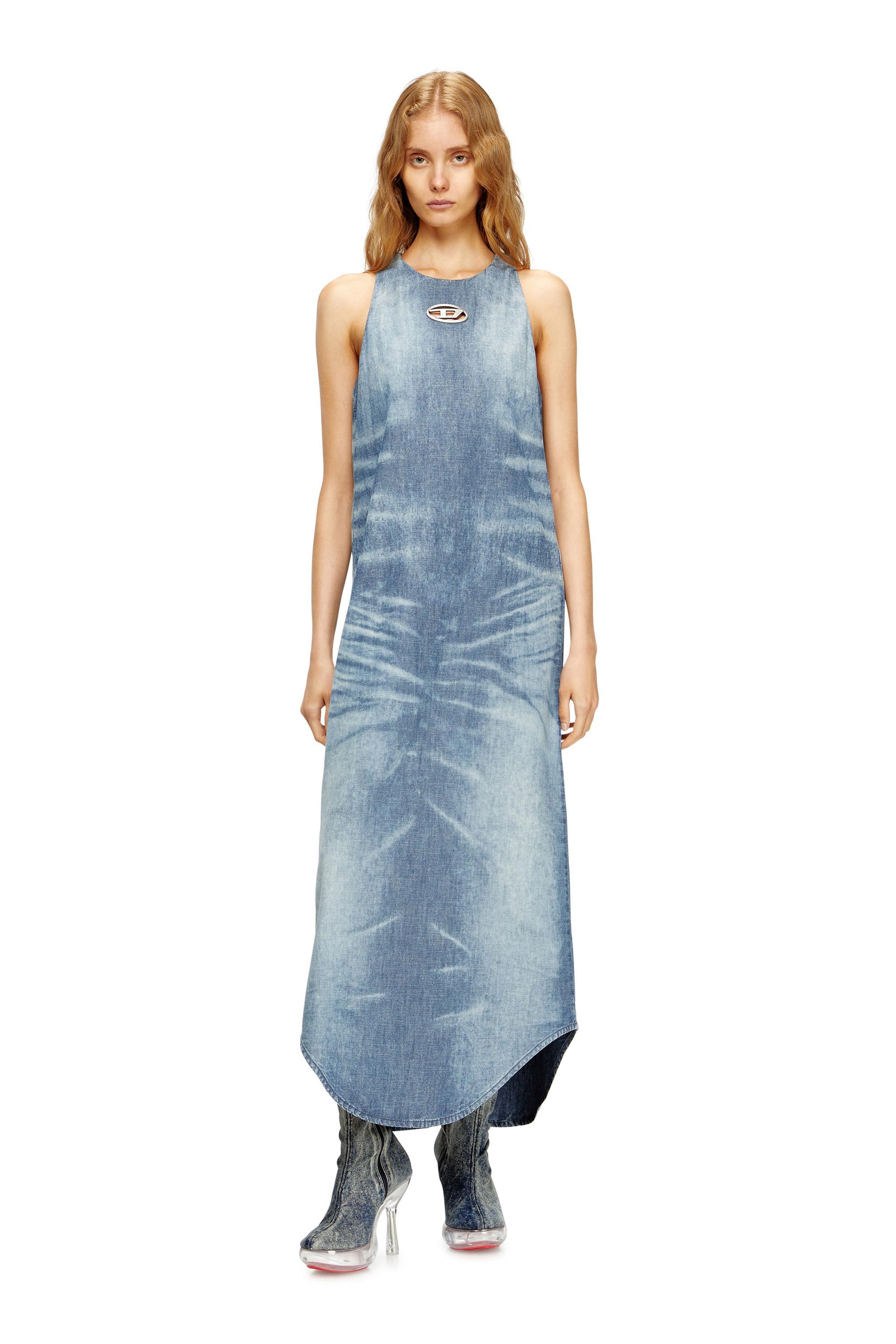 diesel - long dress in marbled denim - dresses - woman - blue