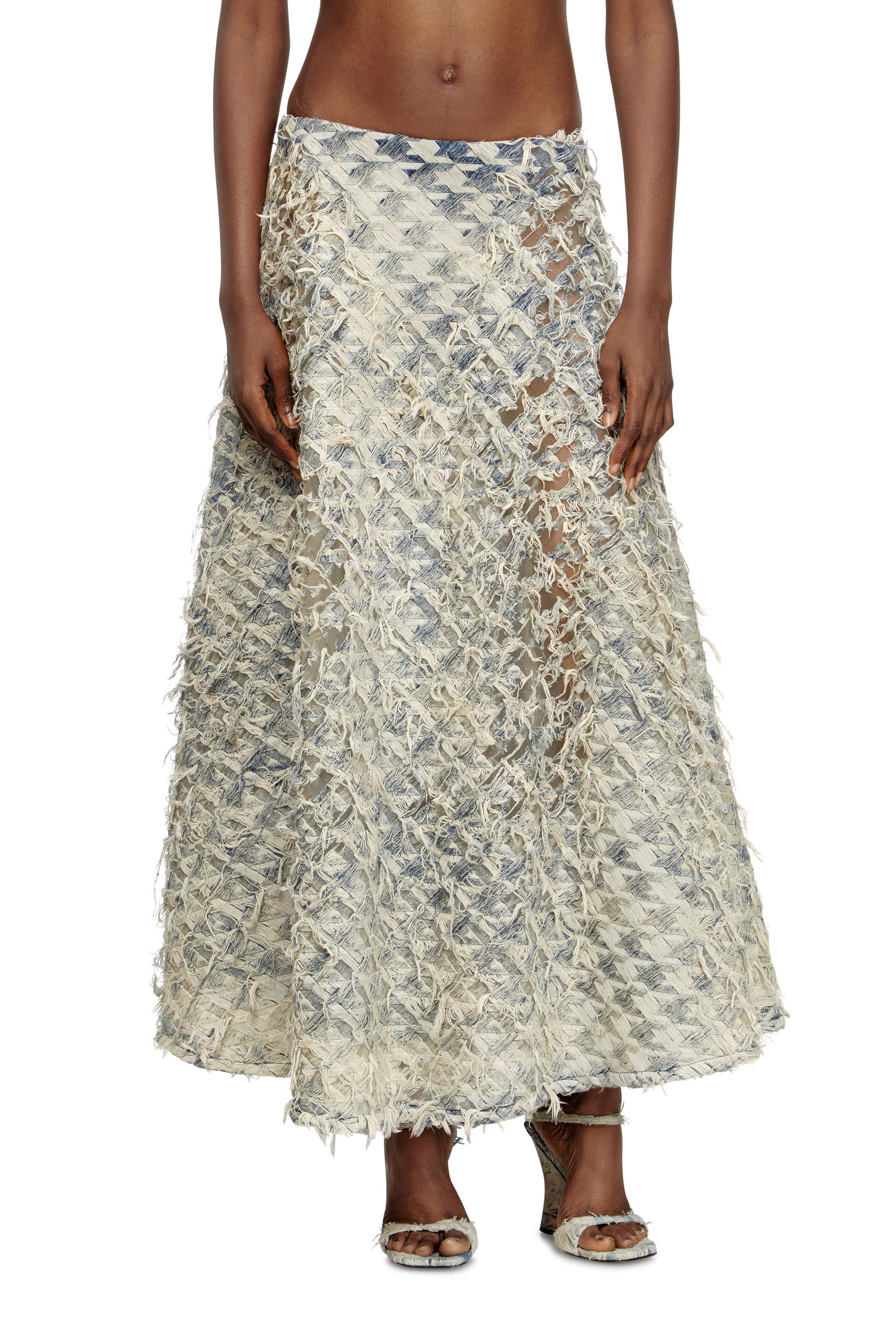 diesel - long skirt in dévoré houndstooth denim - skirts - woman - blue