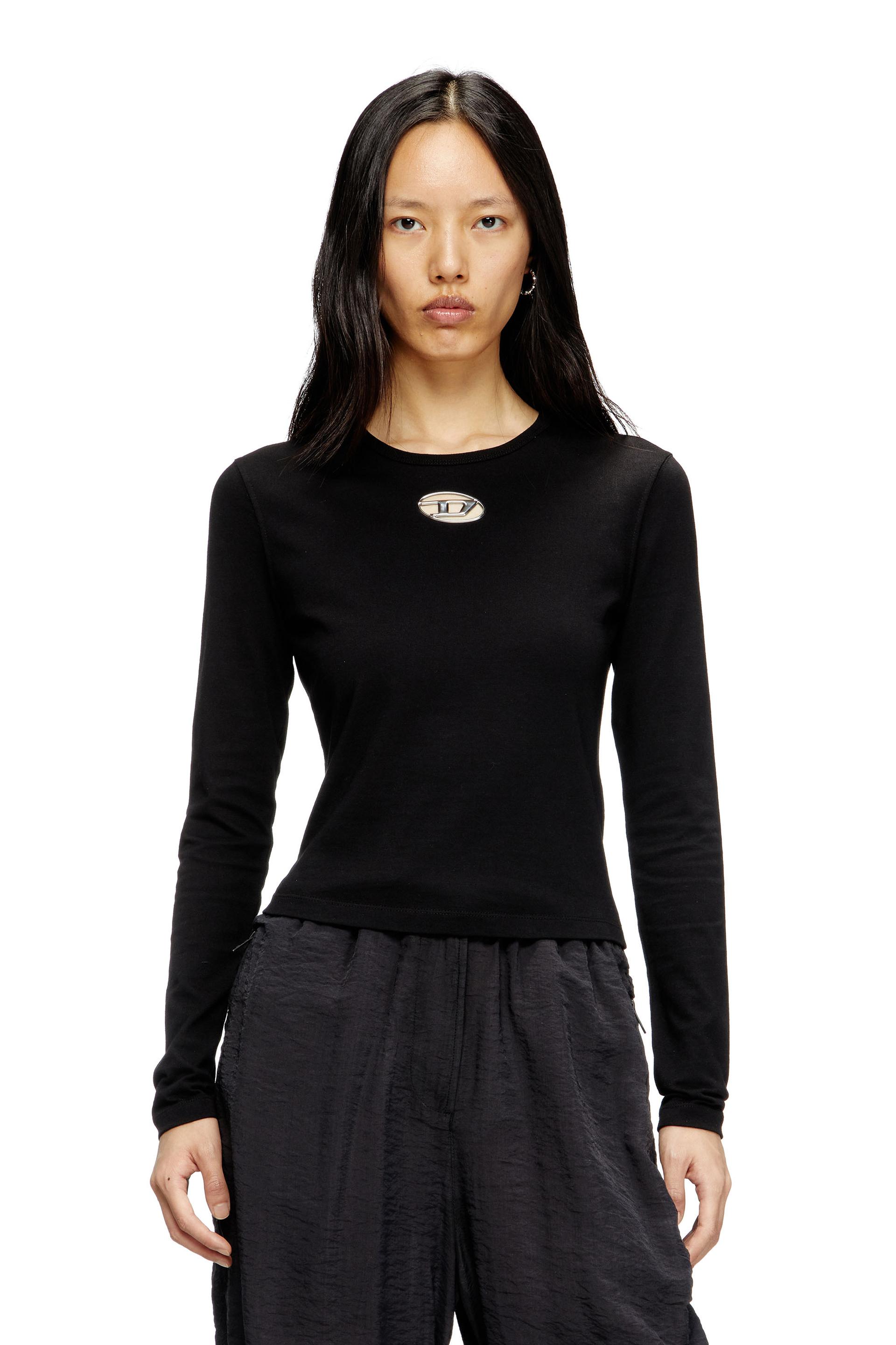 diesel - long-sleeve top with oval d cut-out - t-shirts - woman - black