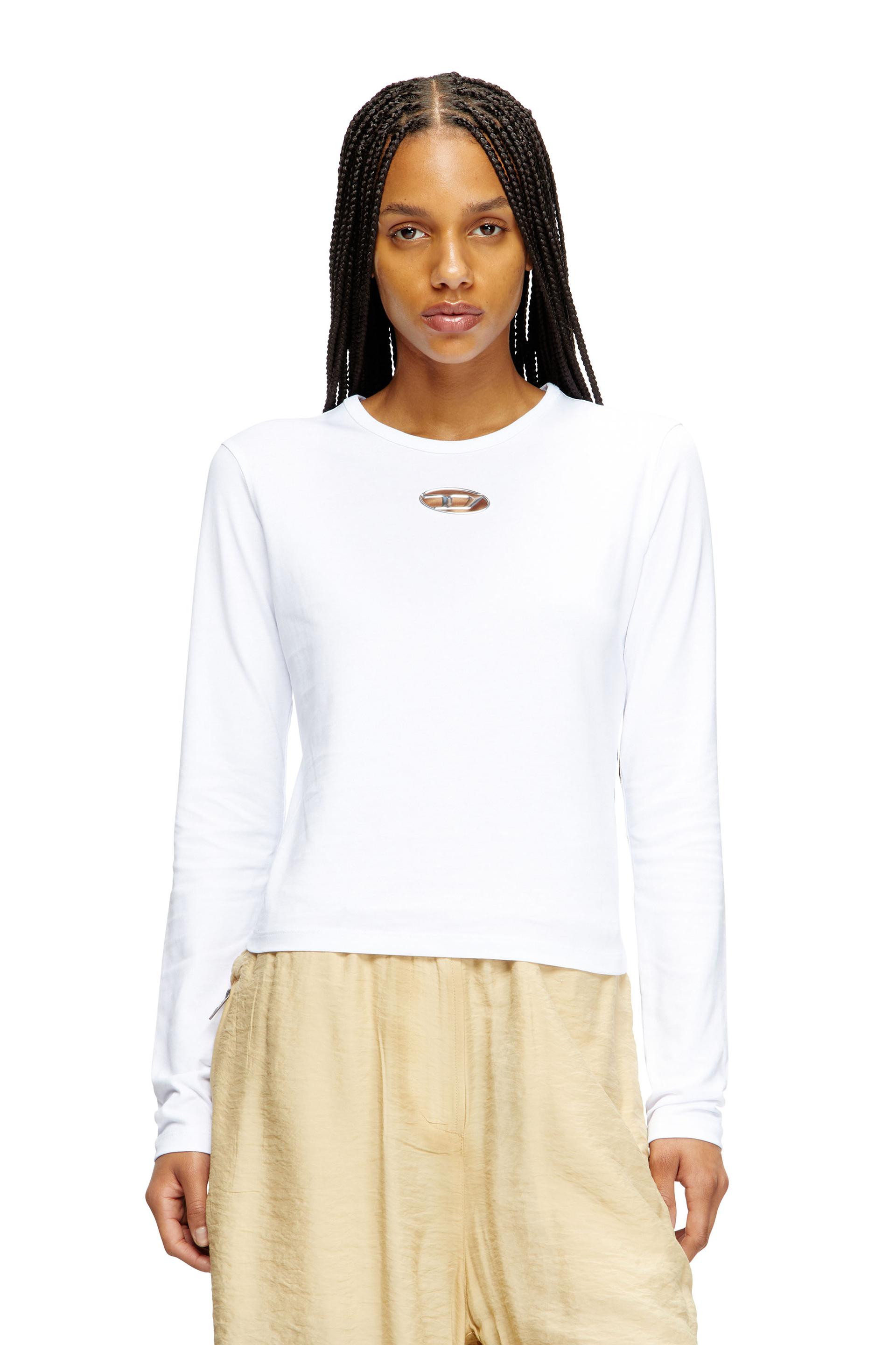 diesel - long-sleeve top with oval d cut-out - t-shirts - woman - white
