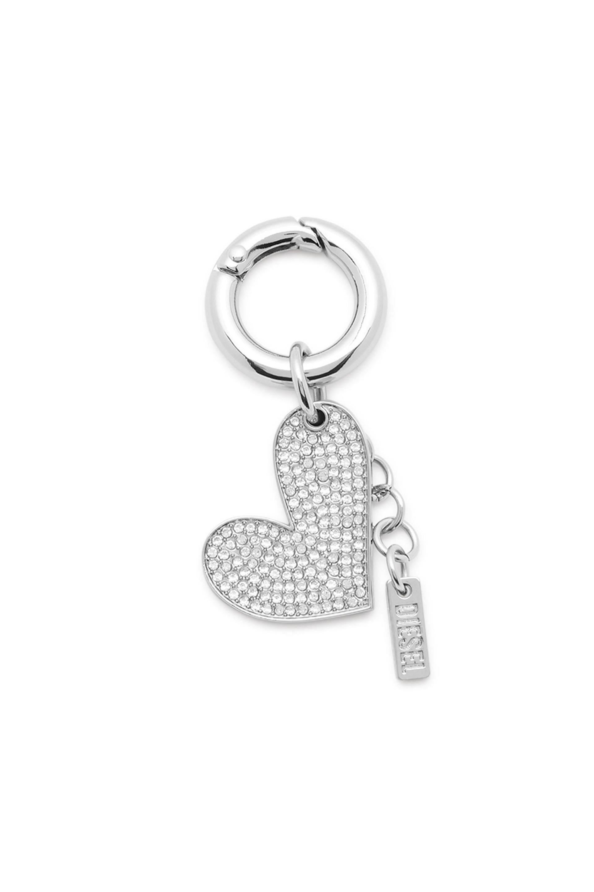 diesel - metal heart charm with rhinestones - charms and keyrings - woman - silver