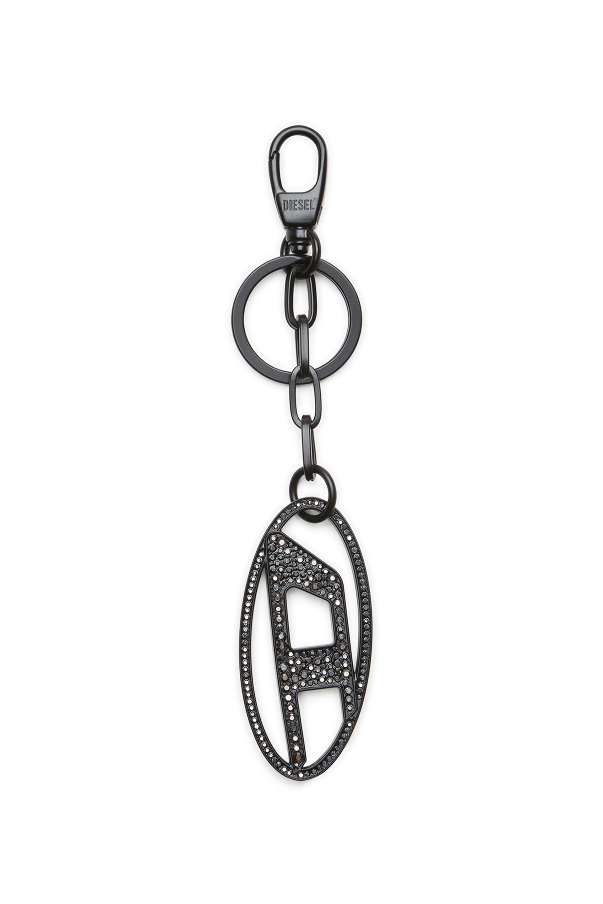 diesel - metal oval d keyring with crystals - charms and keyrings - woman - black