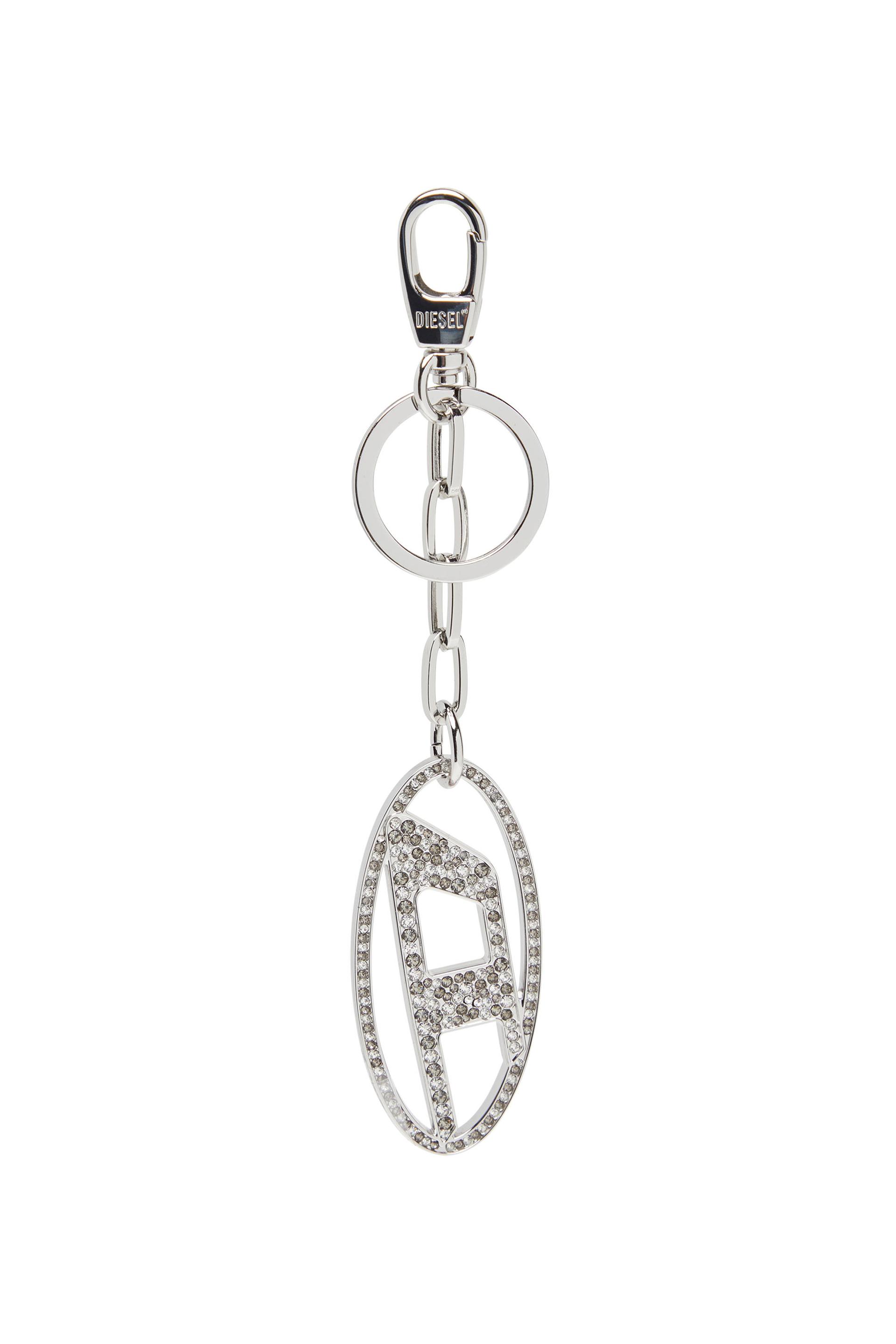 diesel - metal oval d keyring with crystals - charms and keyrings - woman - silver