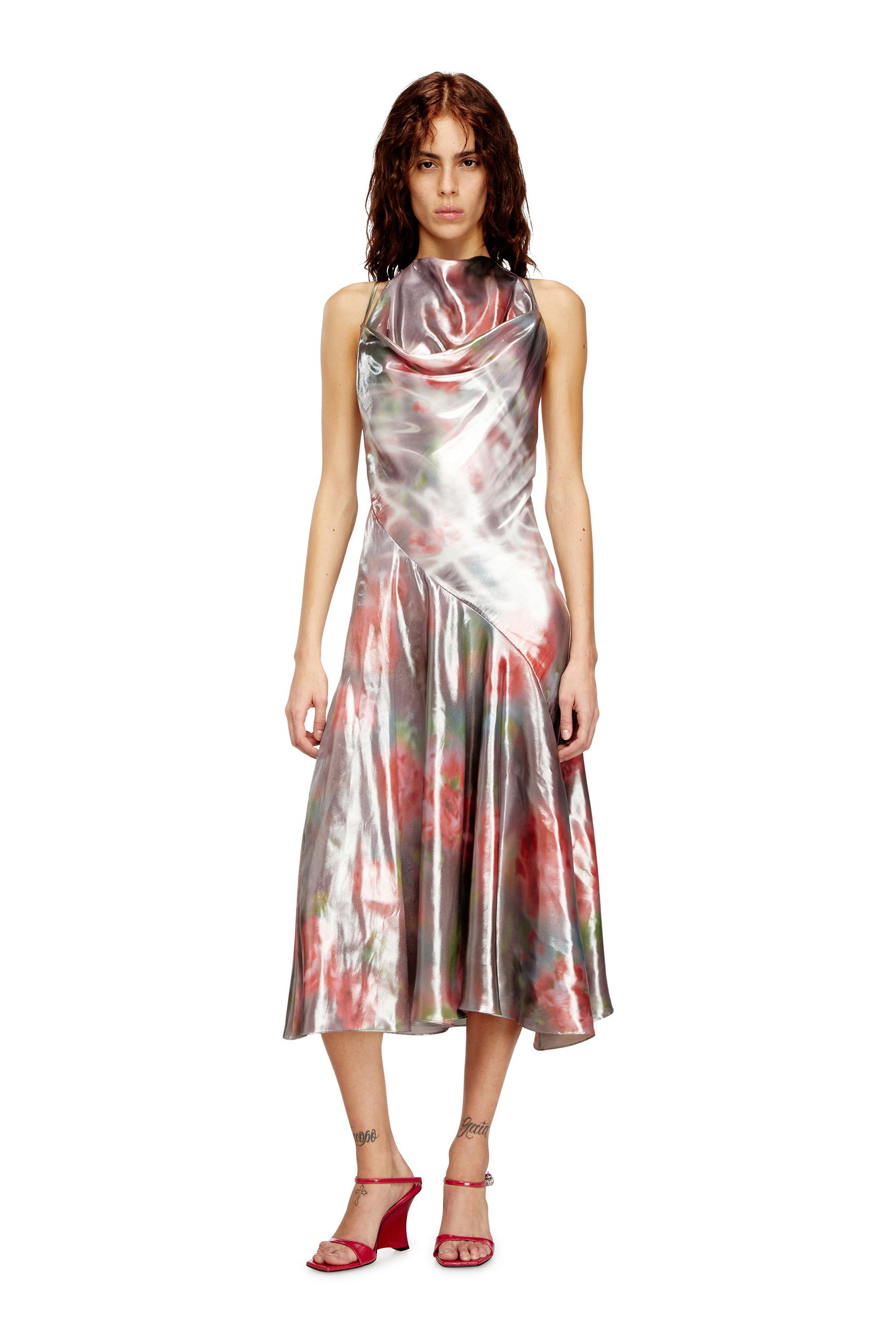 diesel - metallic midi dress with rose print - dresses - woman - multicolor