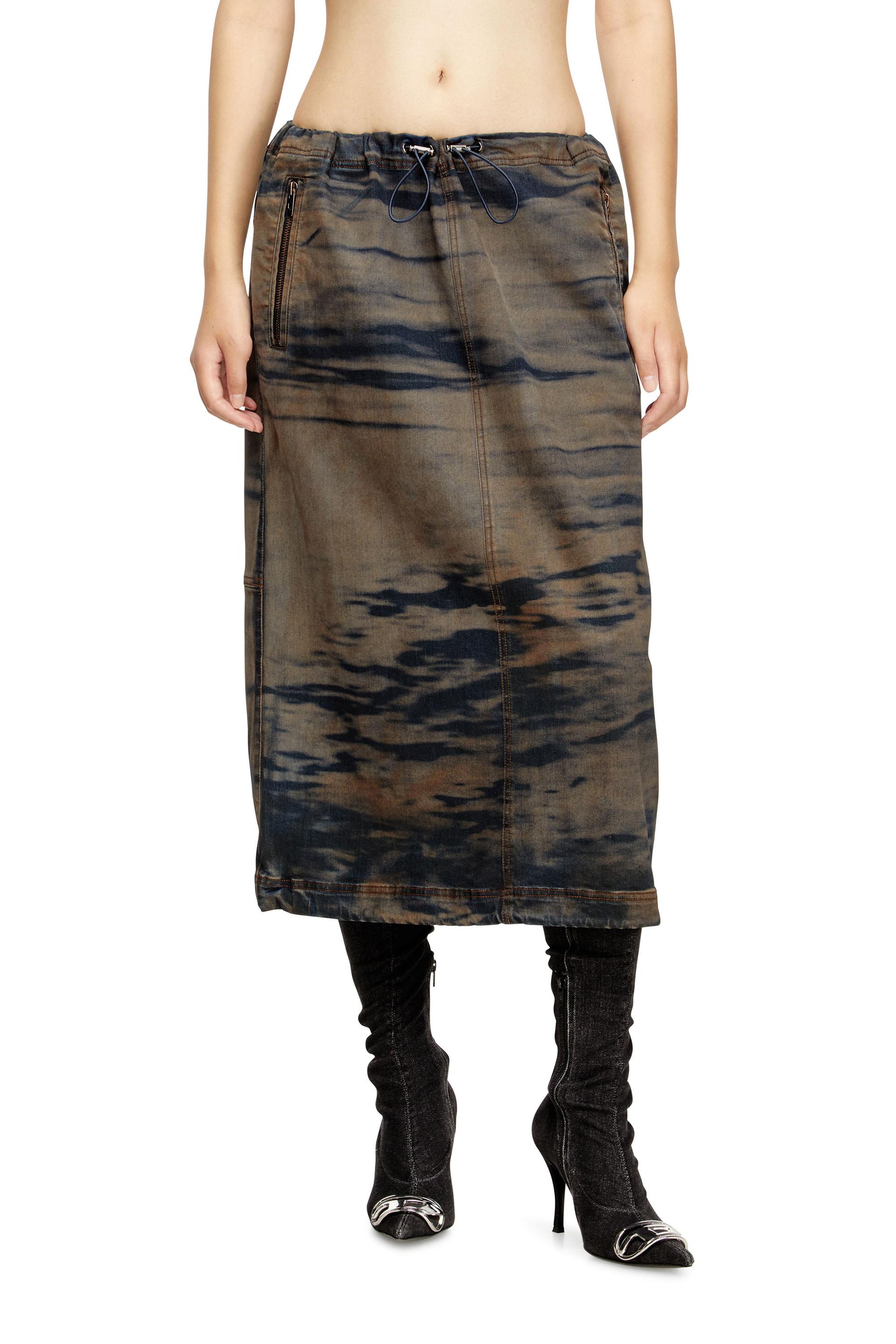 diesel - midi denim skirt with drawstring - skirts - woman - multicolor
