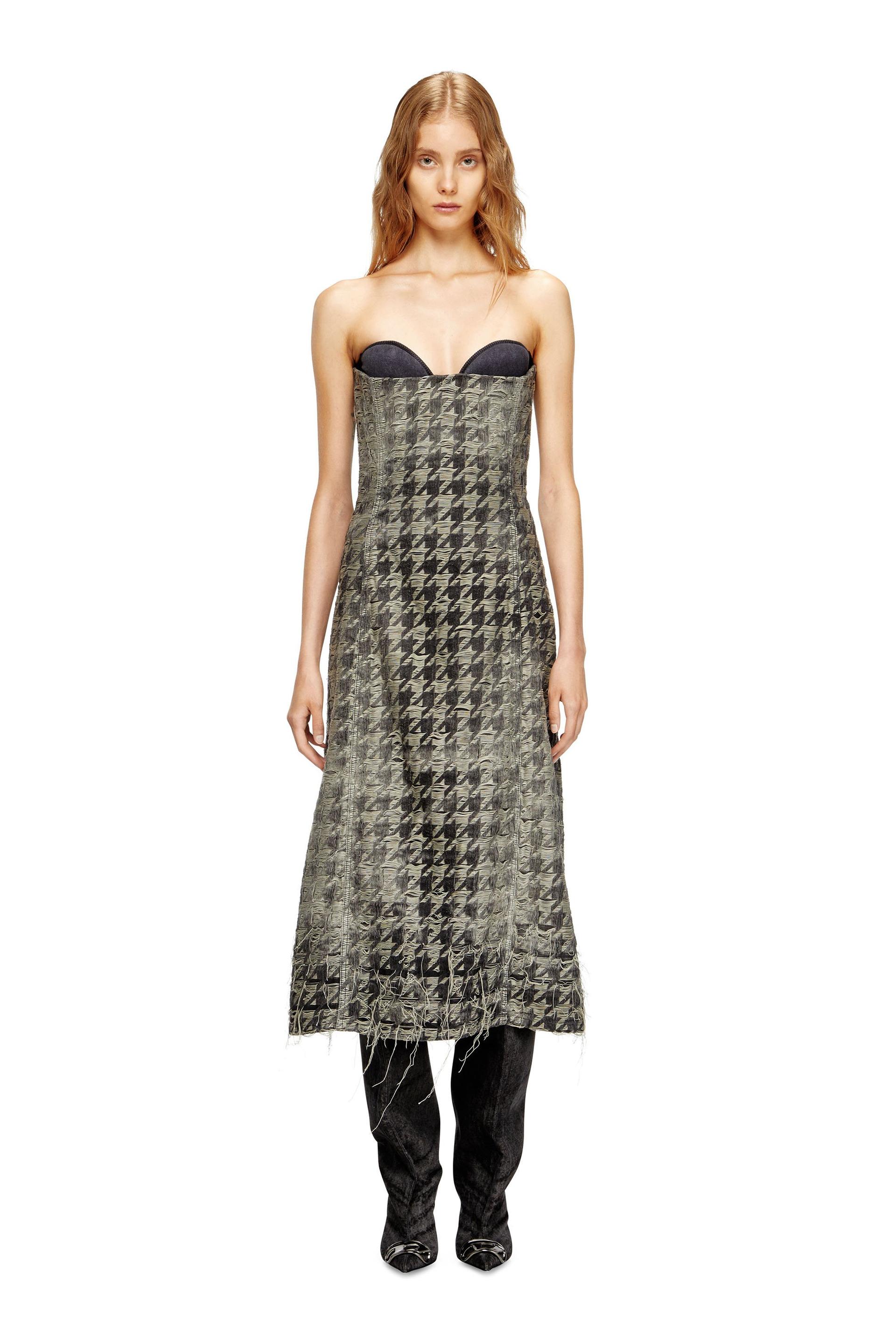 diesel - midi dress in houndstooth-weave denim - dresses - woman - multicolor