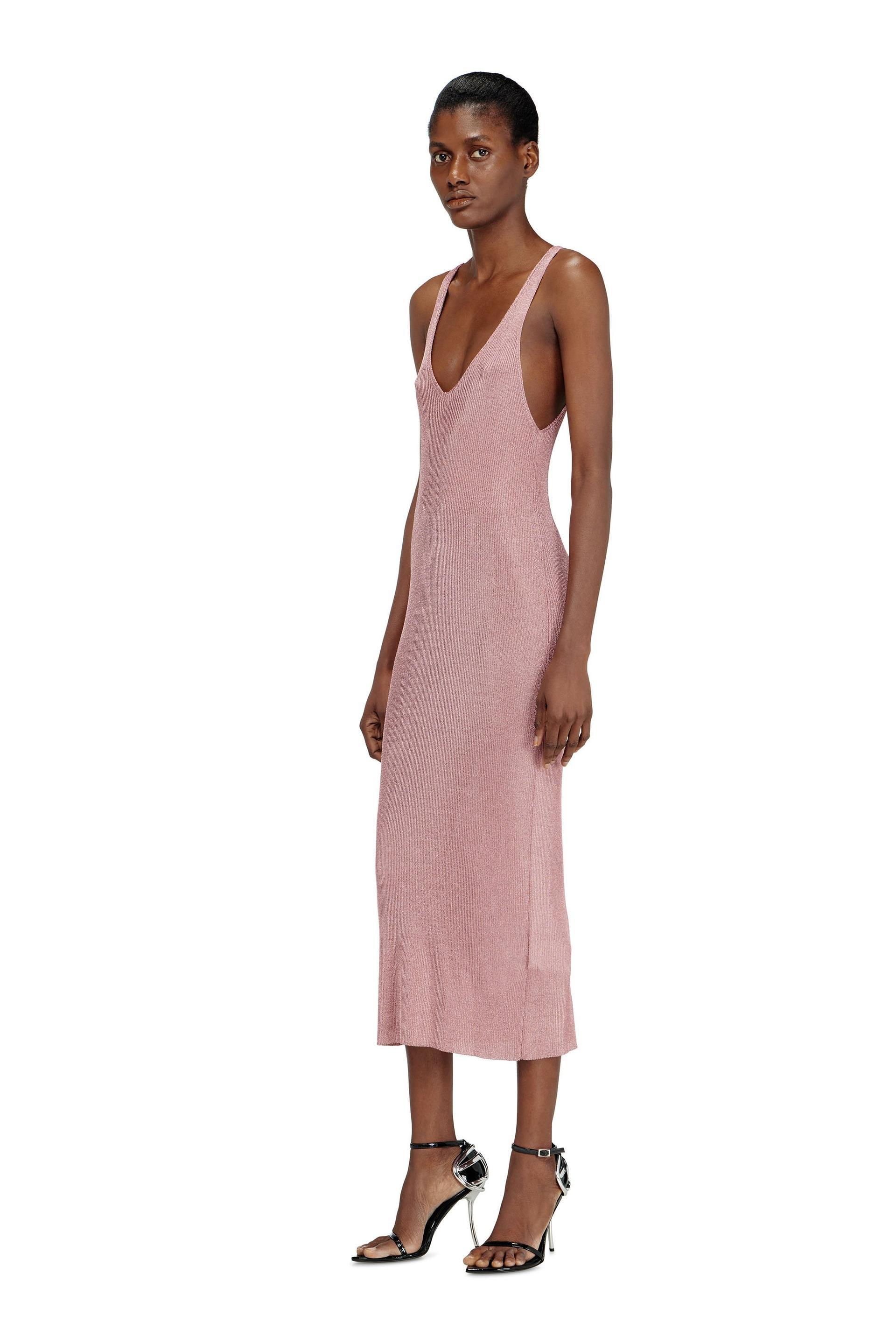 diesel - midi dress in metallic ribbed knit - dresses - woman - pink