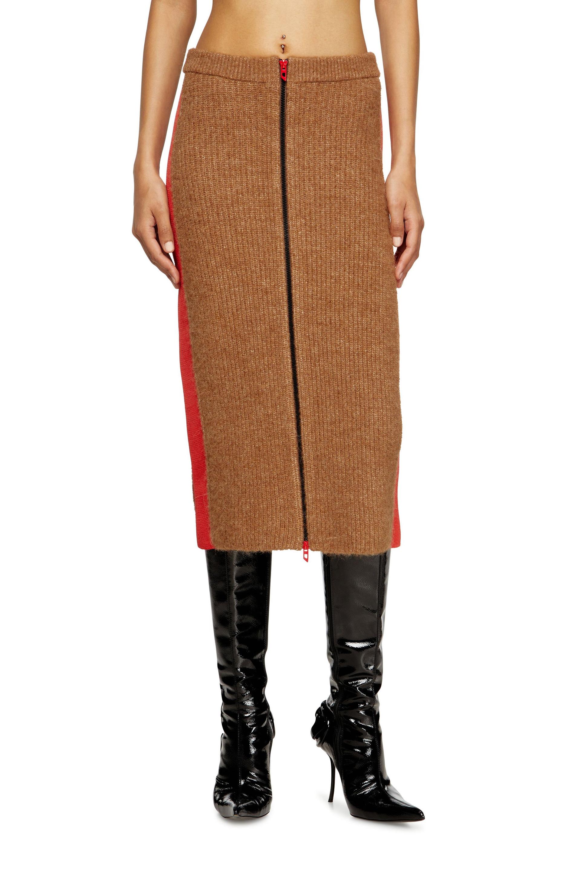 diesel - midi skirt in alpaca with front zipper - skirts - woman - brown