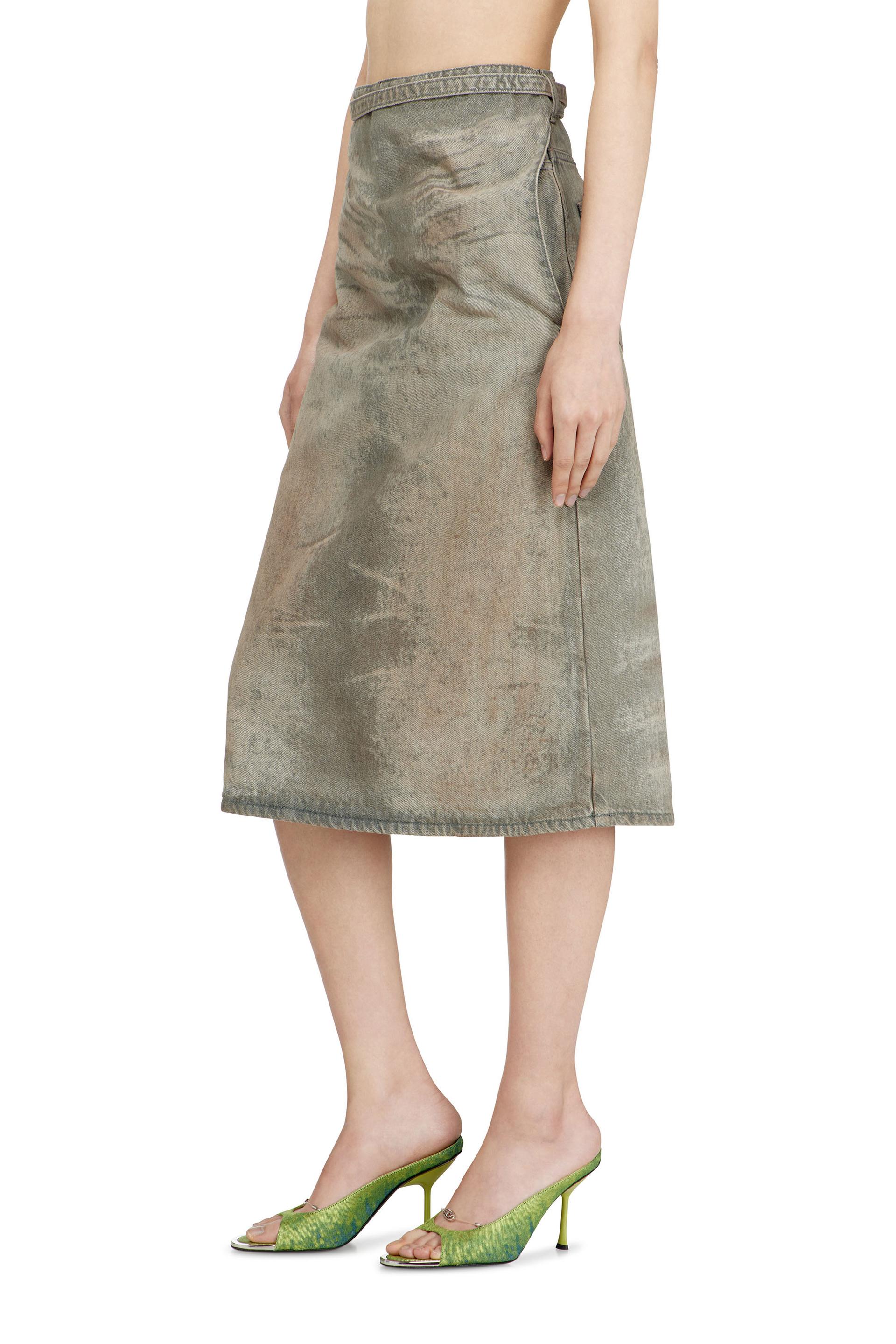 diesel - midi skirt in cotton-hemp satin denim - skirts - woman - grey