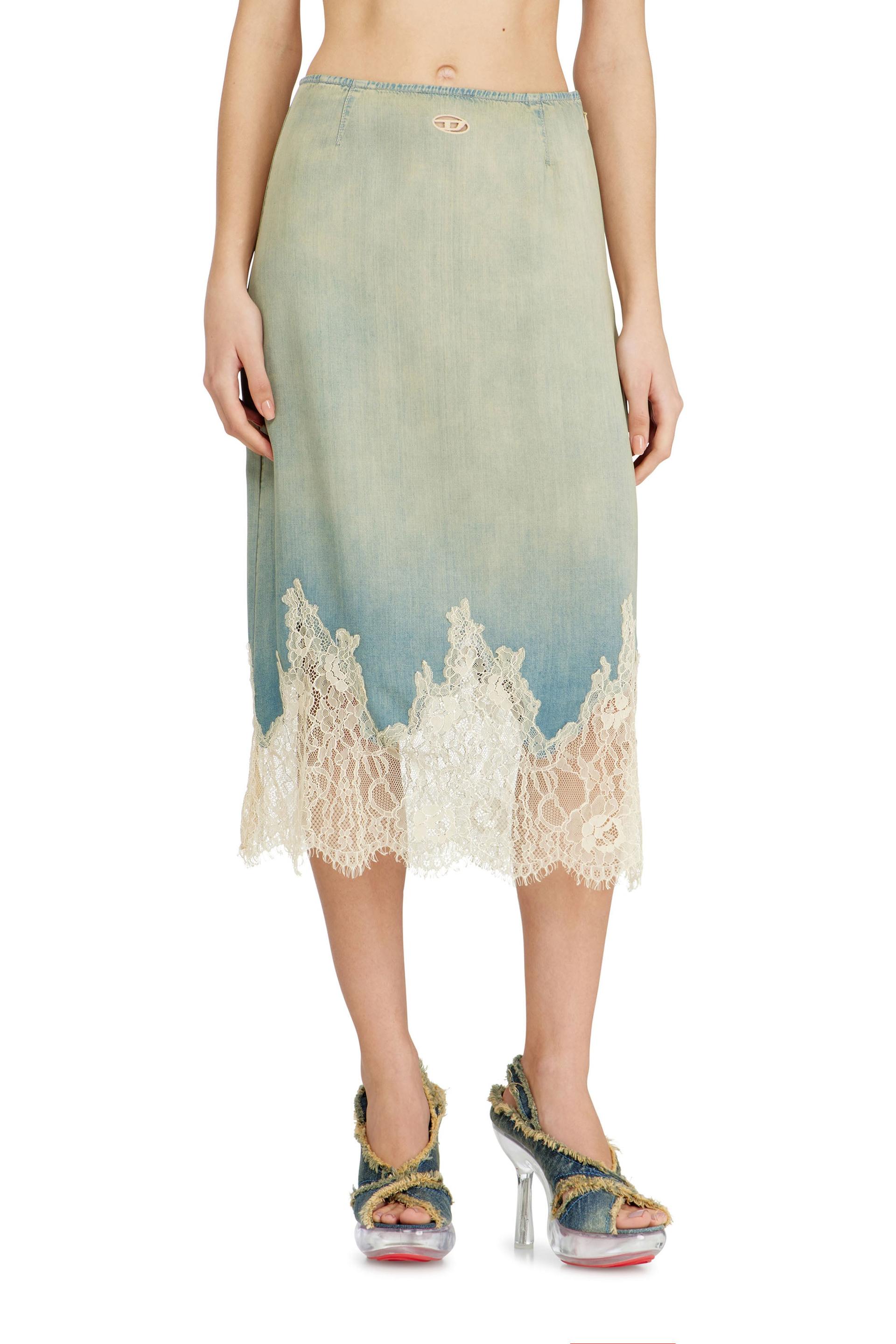 diesel - midi skirt in denim and lace - skirts - woman - blue
