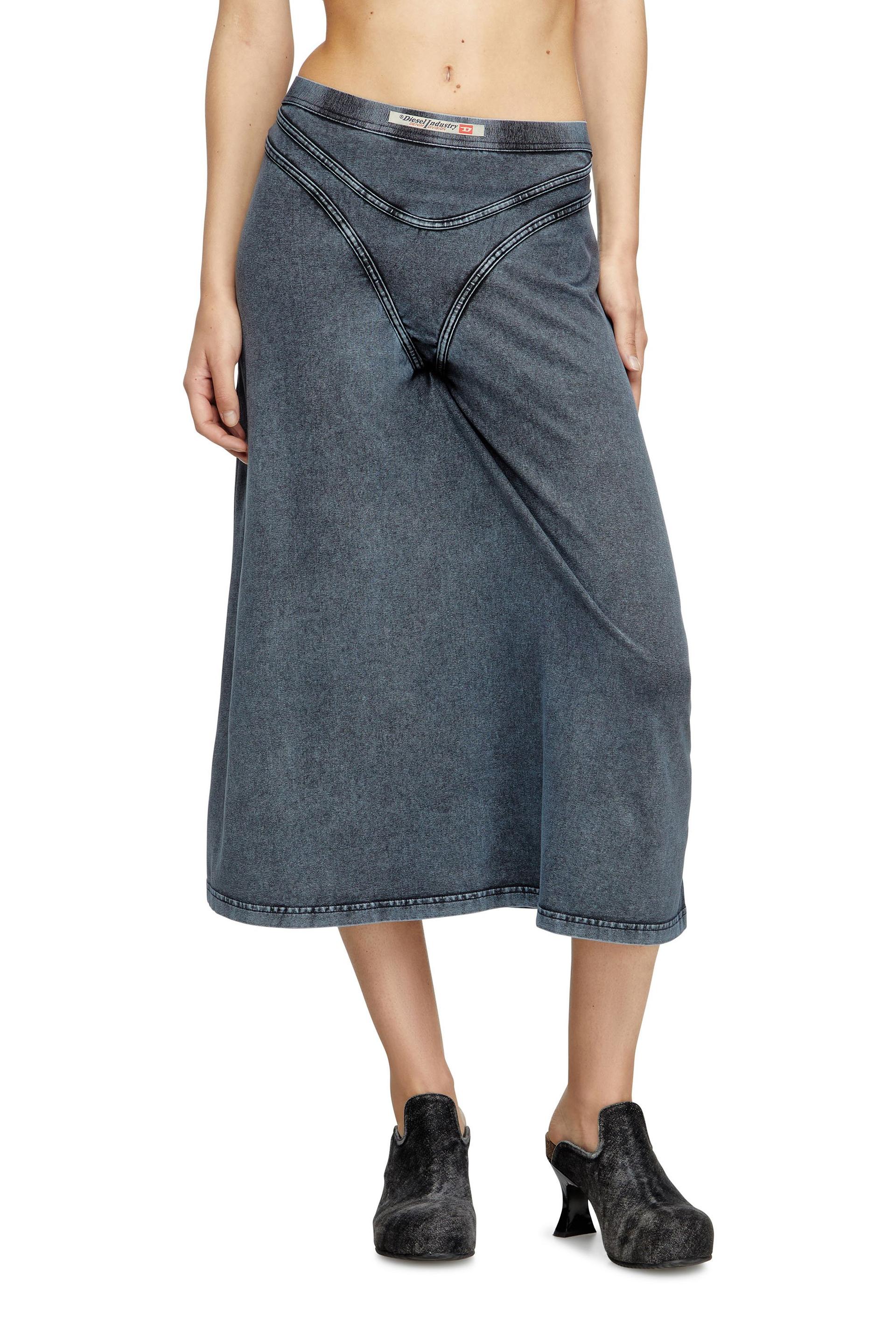 diesel - midi skirt in denim-look jersey - skirts - woman - blue