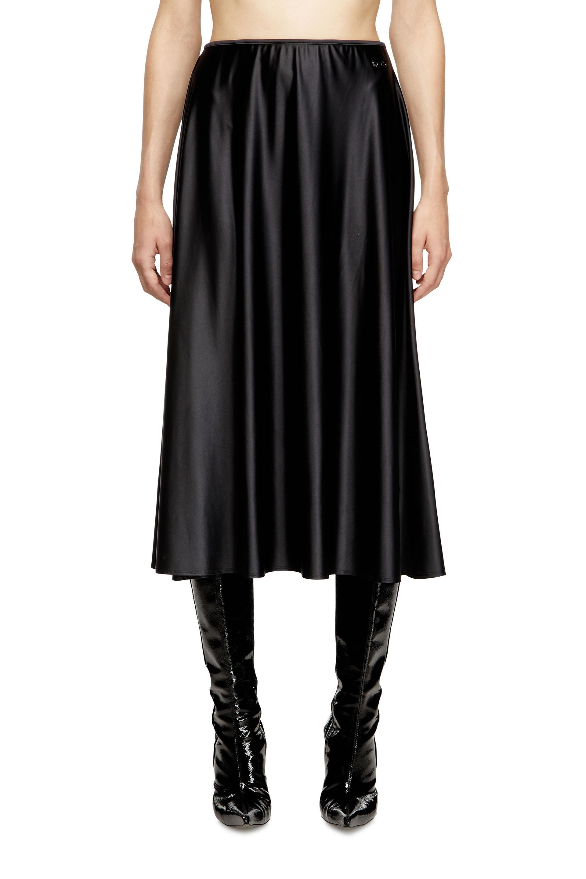 diesel - midi skirt in flared nylon - skirts - woman - black