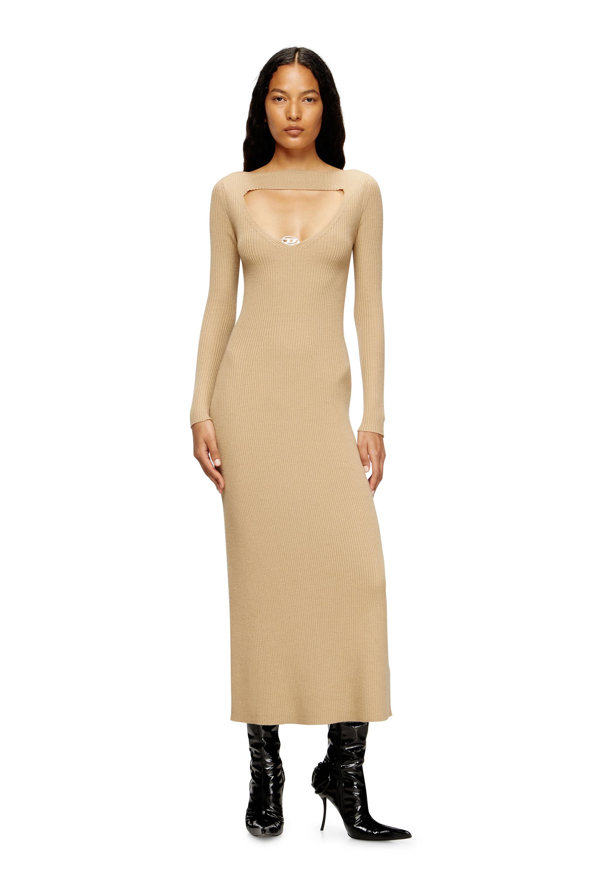 diesel - midi wool dress with inlay - dresses - woman - beige