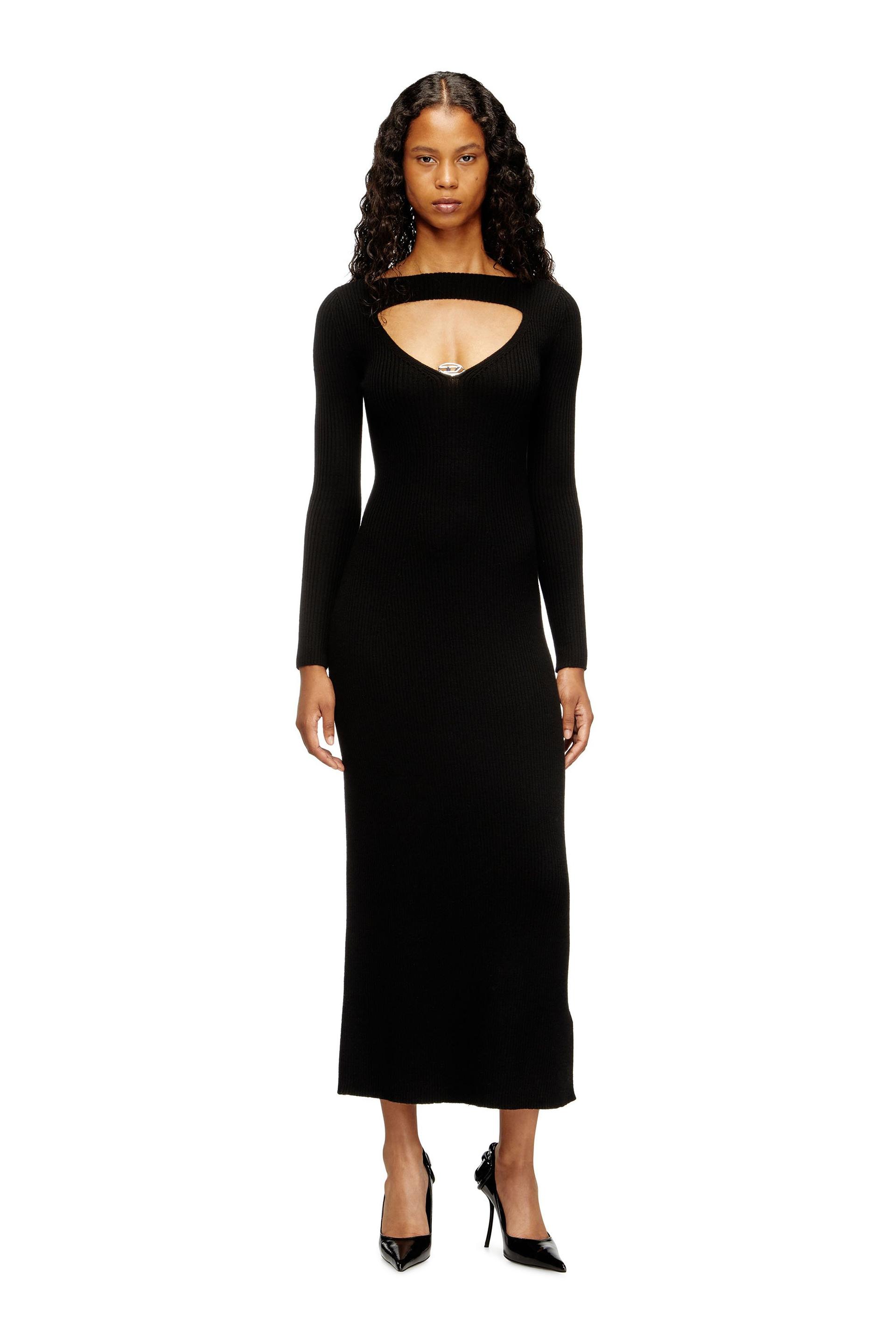 diesel - midi wool dress with inlay - dresses - woman - black