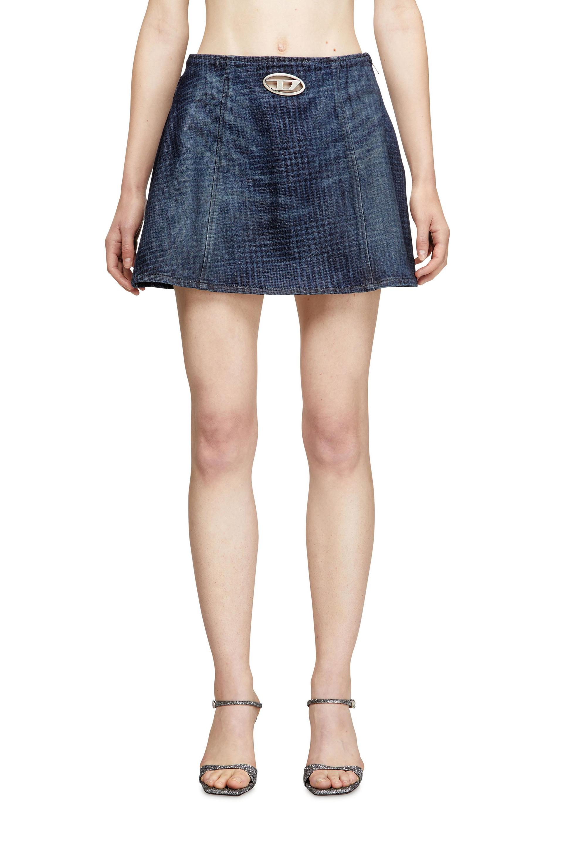 diesel - mini skirt in prince of wales denim - skirts - woman - blue