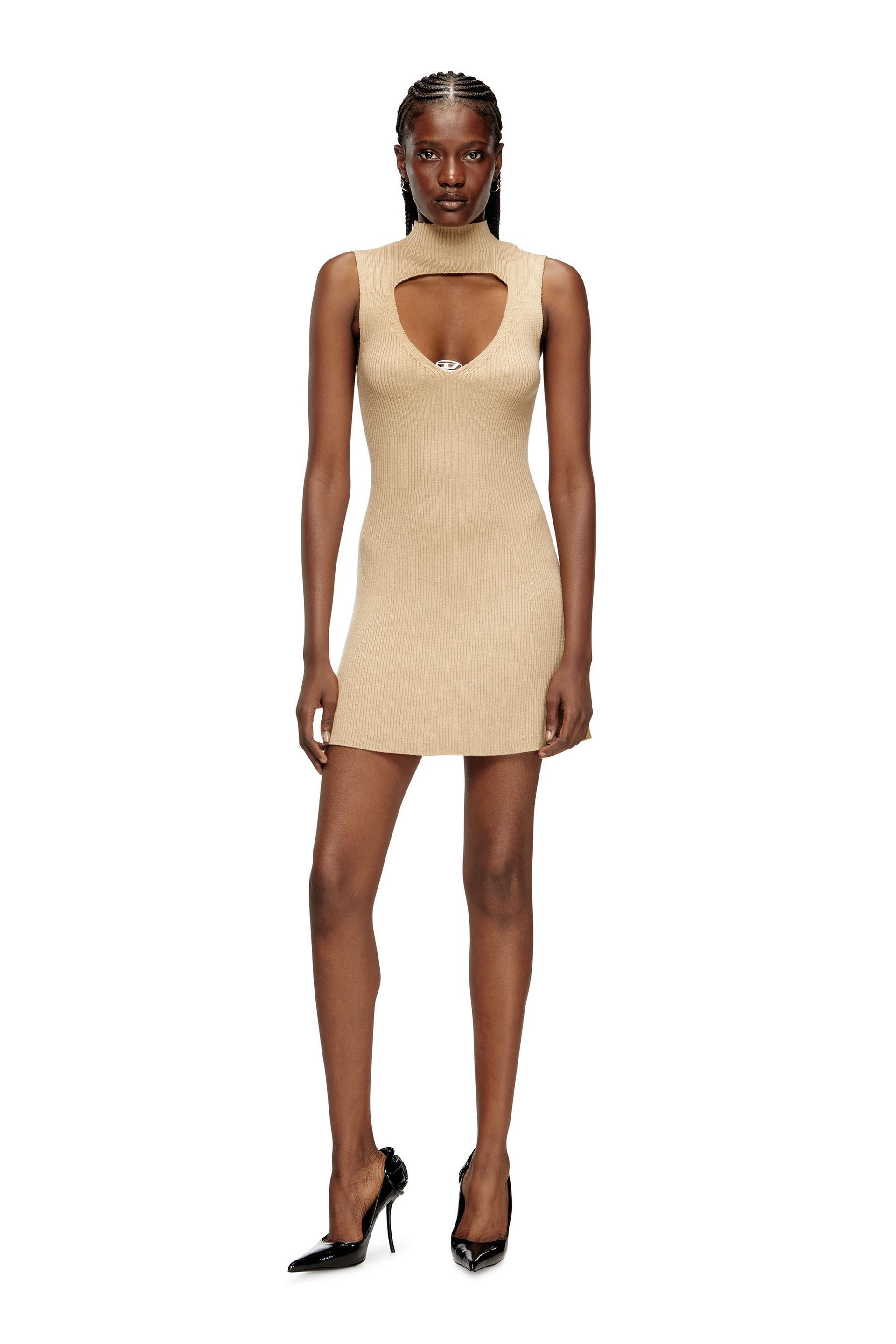 diesel - mini wool dress with inlay - dresses - woman - brown