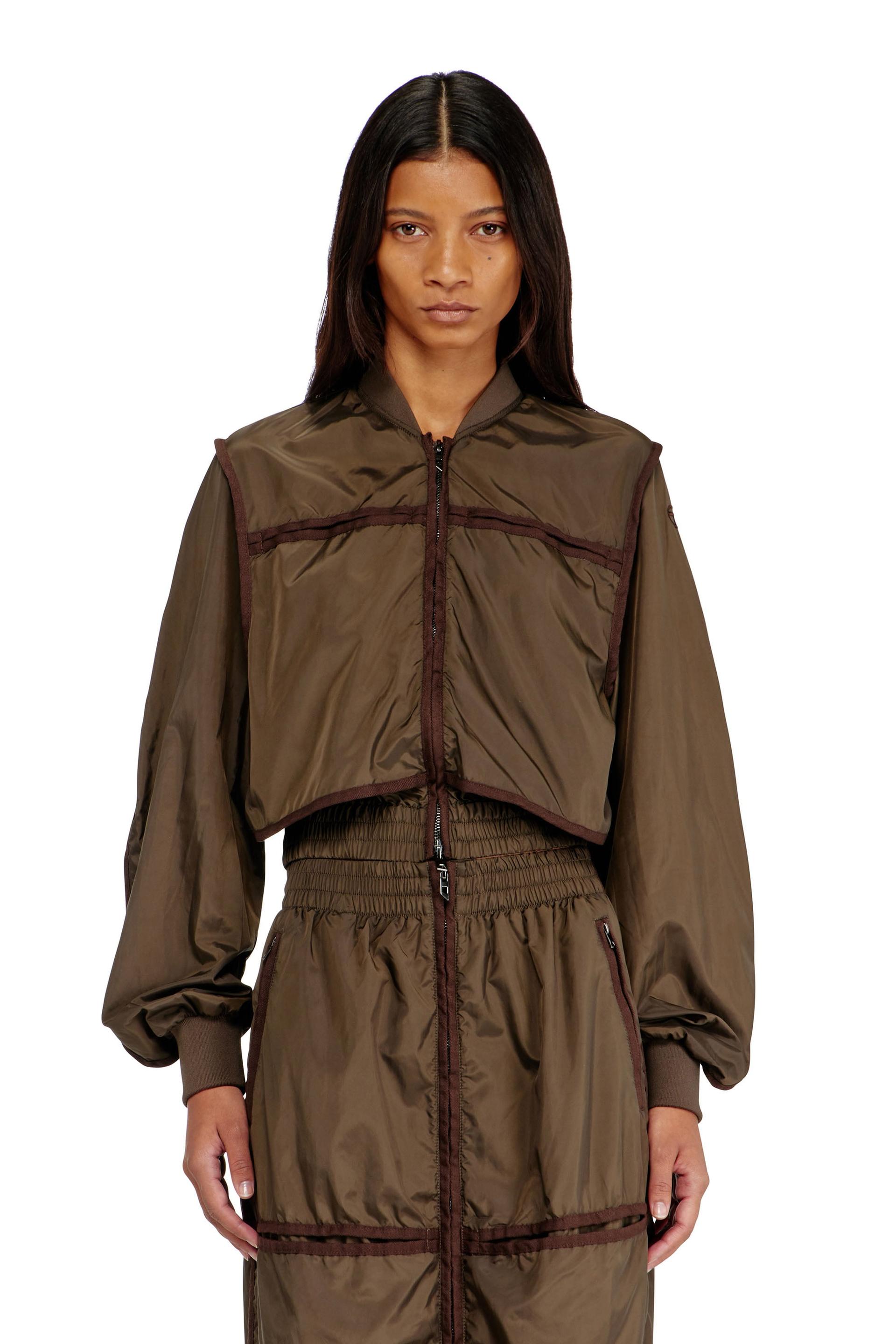 diesel - nylon jacket with tonal taping - jackets - woman - brown