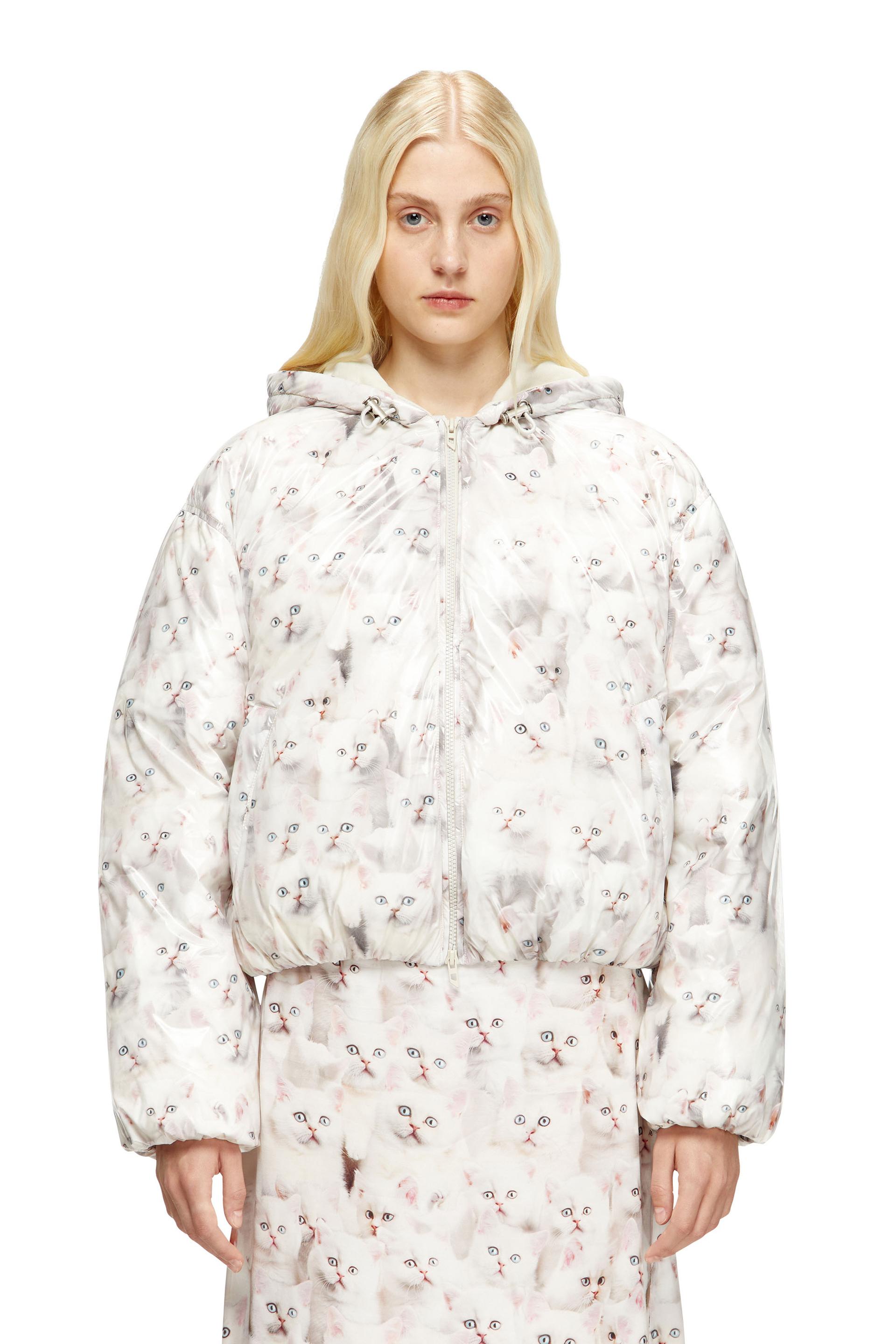 diesel - padded jacket with cat print - winter jackets - woman - white