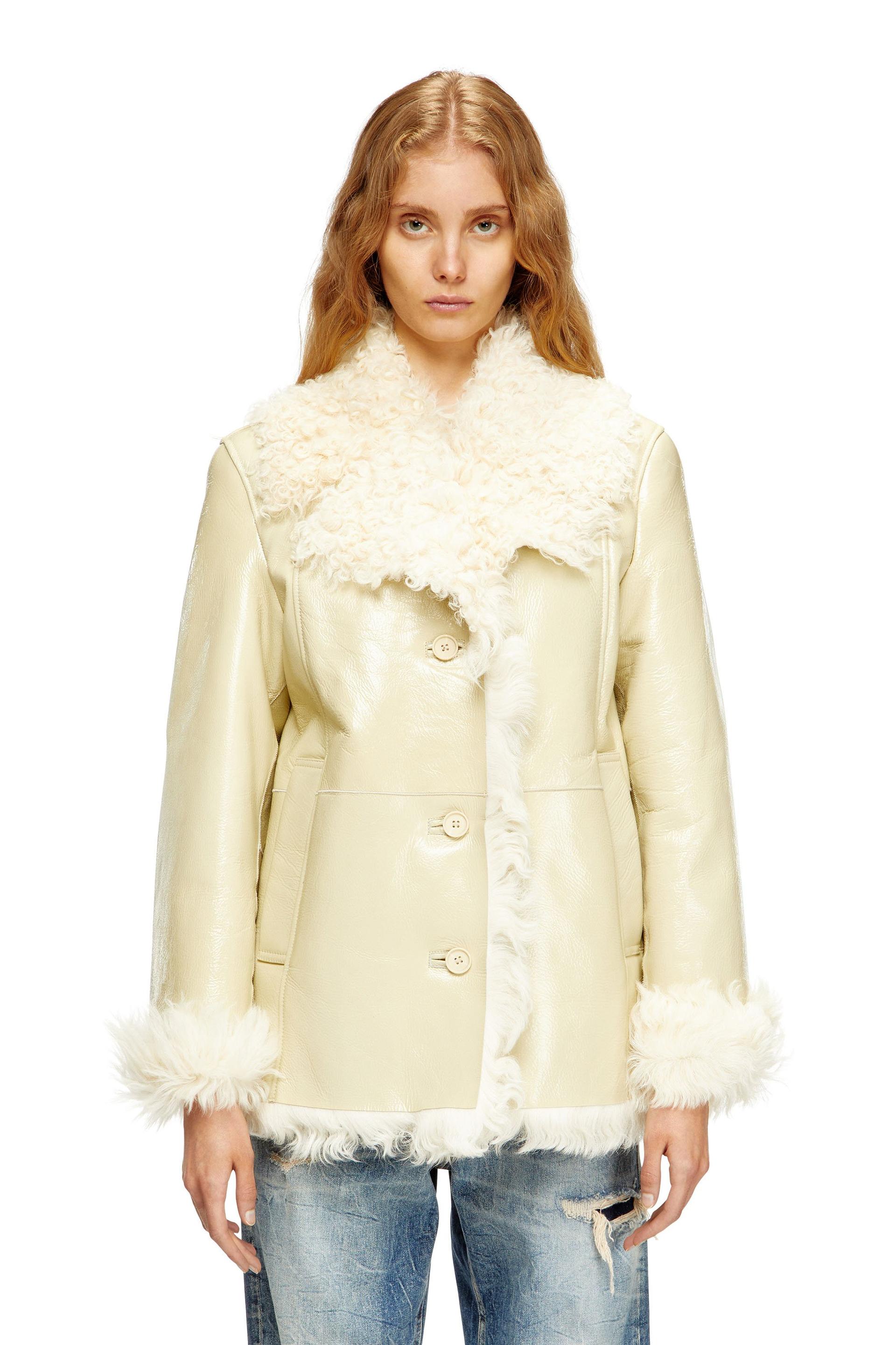 diesel - patent shearling jacket - leather jackets - woman - beige