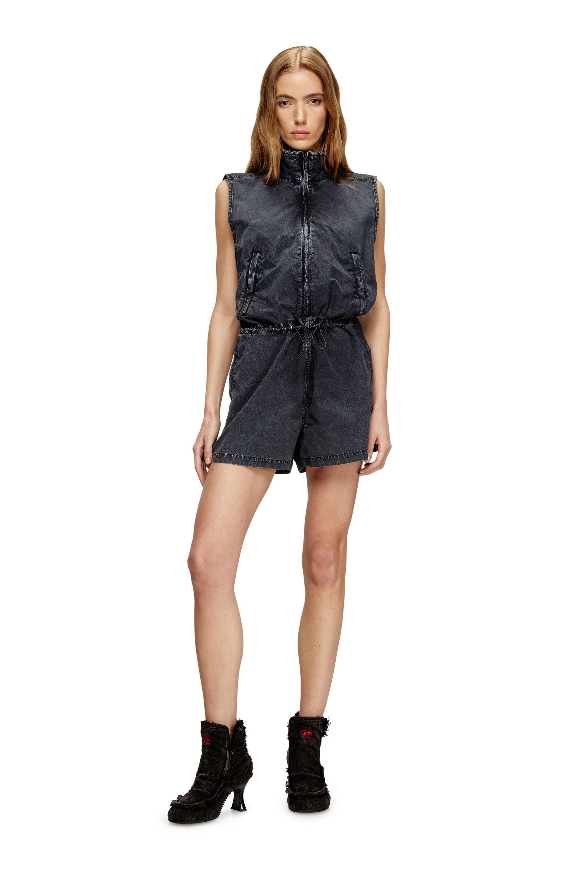 diesel - playsuit in treated nylon - jumpsuits - woman - black
