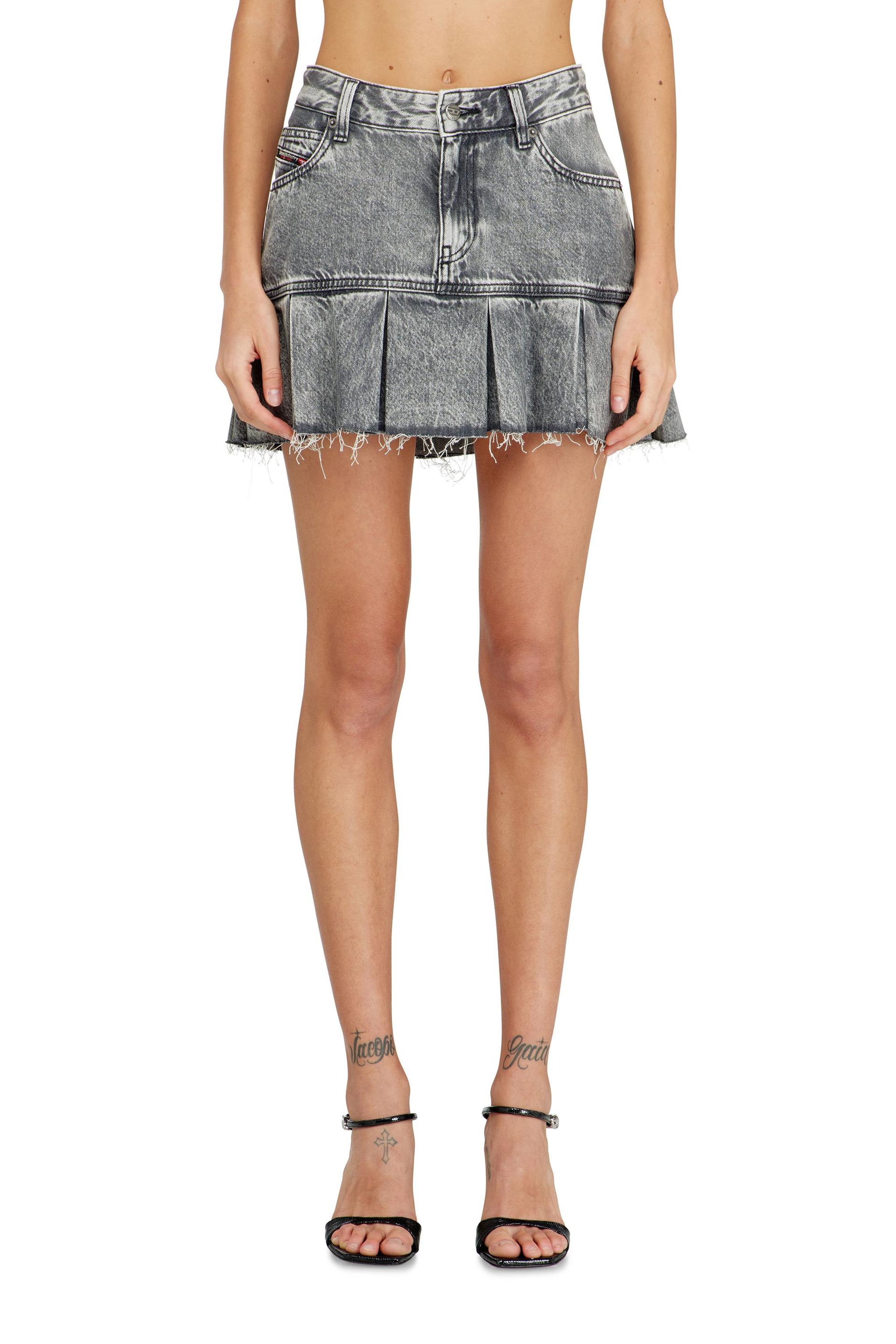 diesel - pleated mini skirt in marbled denim - skirts - woman - grey